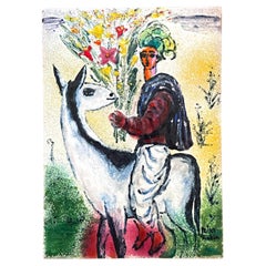 "Turbanned Man on Goat w/ Flowers', Striking Enamel Painting, Style of Rubin