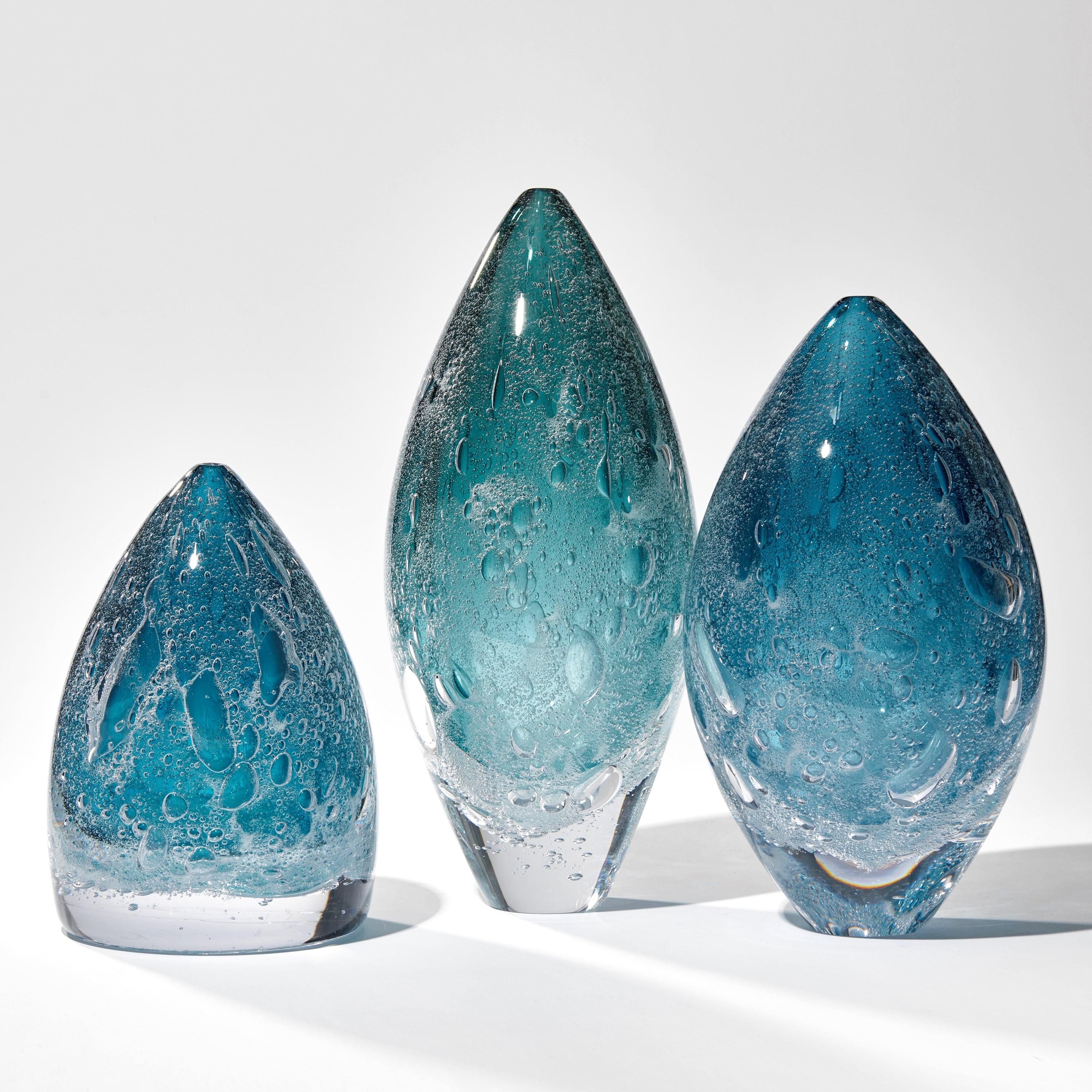 British Turbulence in Steel Grey, a Teal Blue Glass Sculpture / Vessel by Anthony Scala