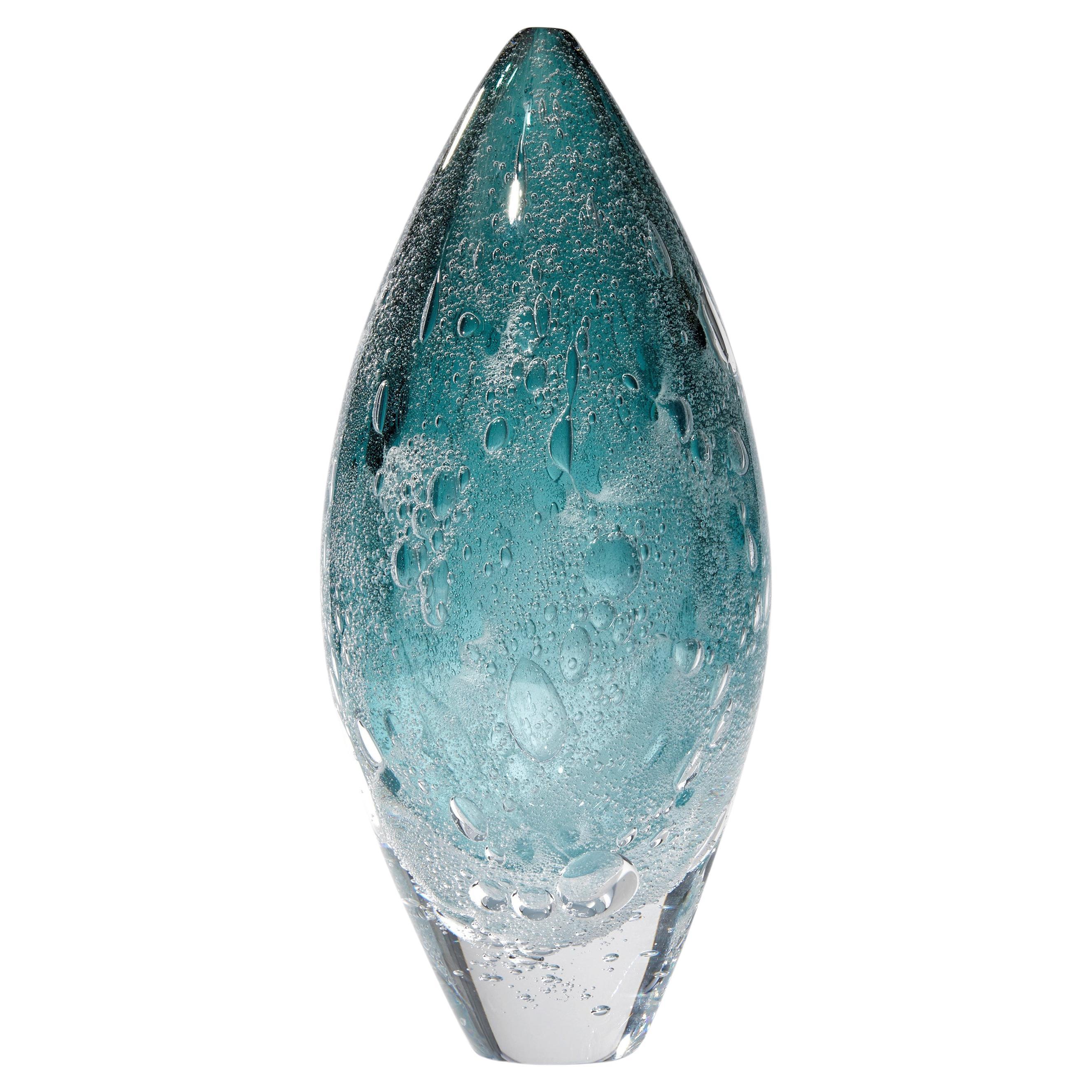 Turbulence in Steel Grey, a Teal Blue Glass Sculpture / Vessel by Anthony Scala