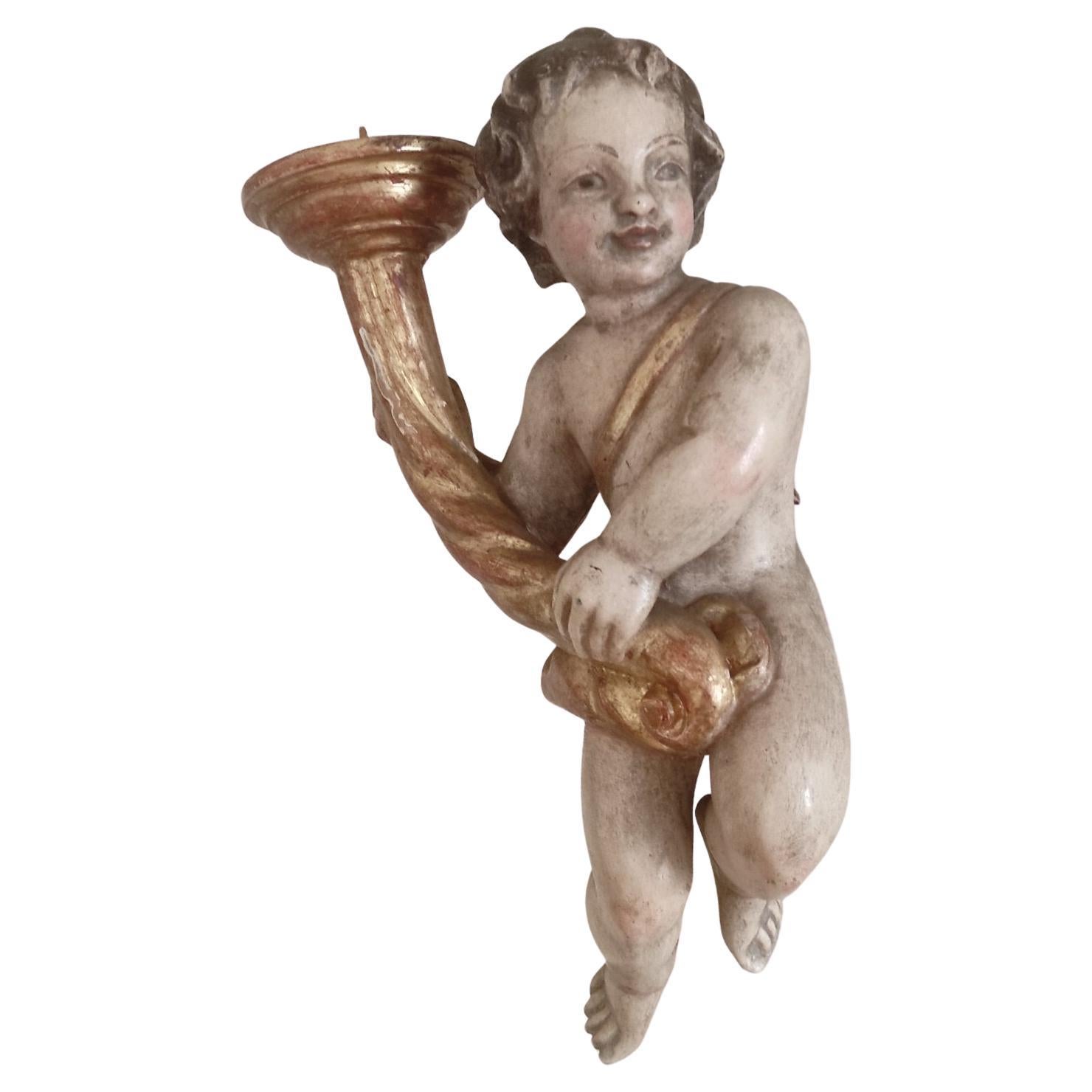 Antique Polychromed Wall Candle Holder Italy 19th Century For Sale