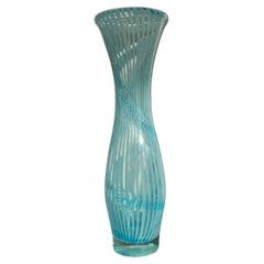 Turcuoise Italian Murano Hand Blown Glass Vase in Swirl Pattern.