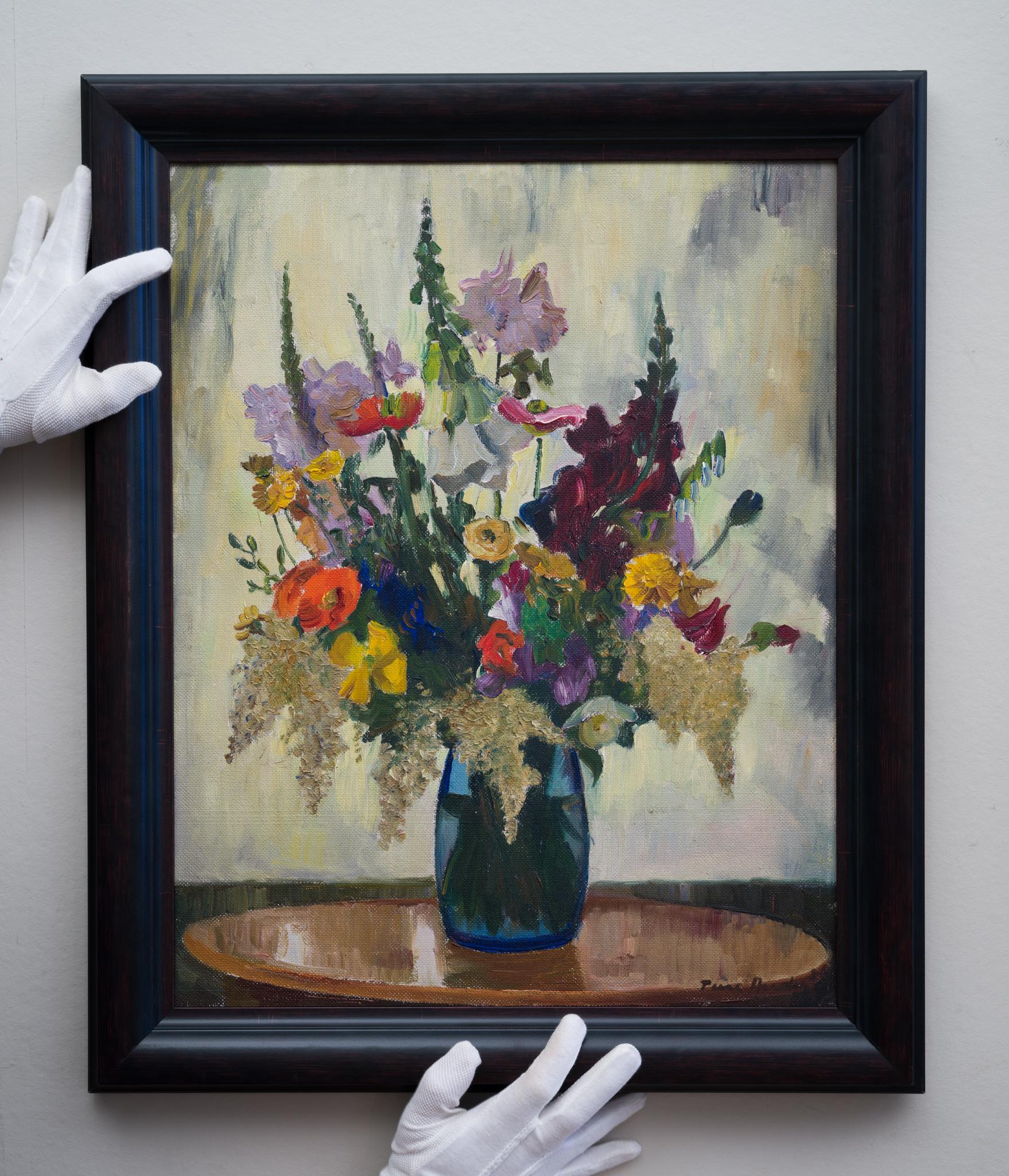 Un bouquet de numériques, coquelicot, iris, Snapdragons, tournesol, coupe à beurre, 1936 - Moderne Painting par Ture Ander