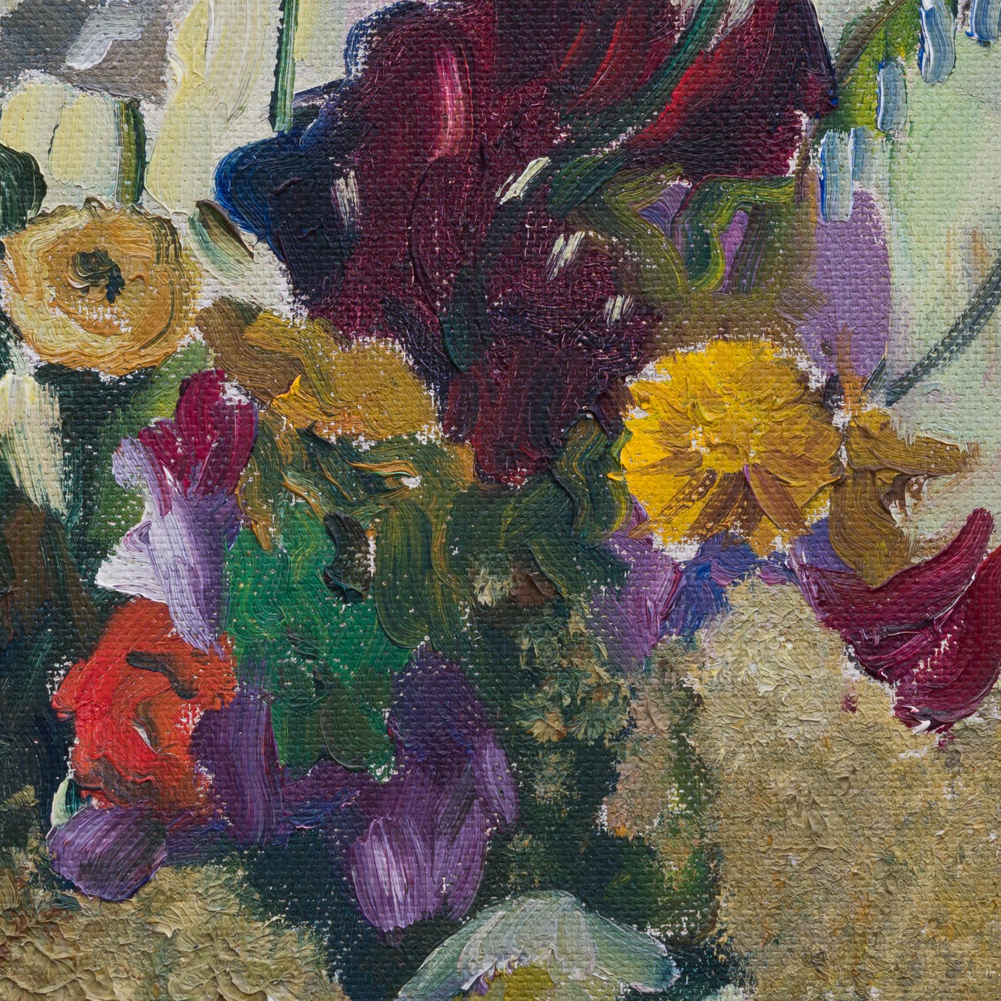 A Bouquet of Digitalis, Poppy, Iris, Snapdragons, Cornflower, Buttercup, 1936 For Sale 1