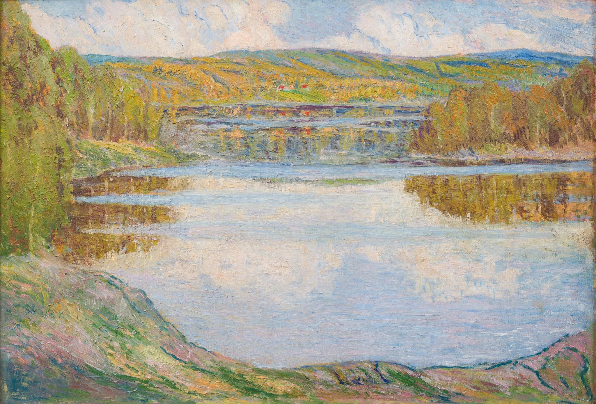 Riflessioni in riva al lago, Värmland dell'artista del Gruppo Racken Ture Ander in vendita 2