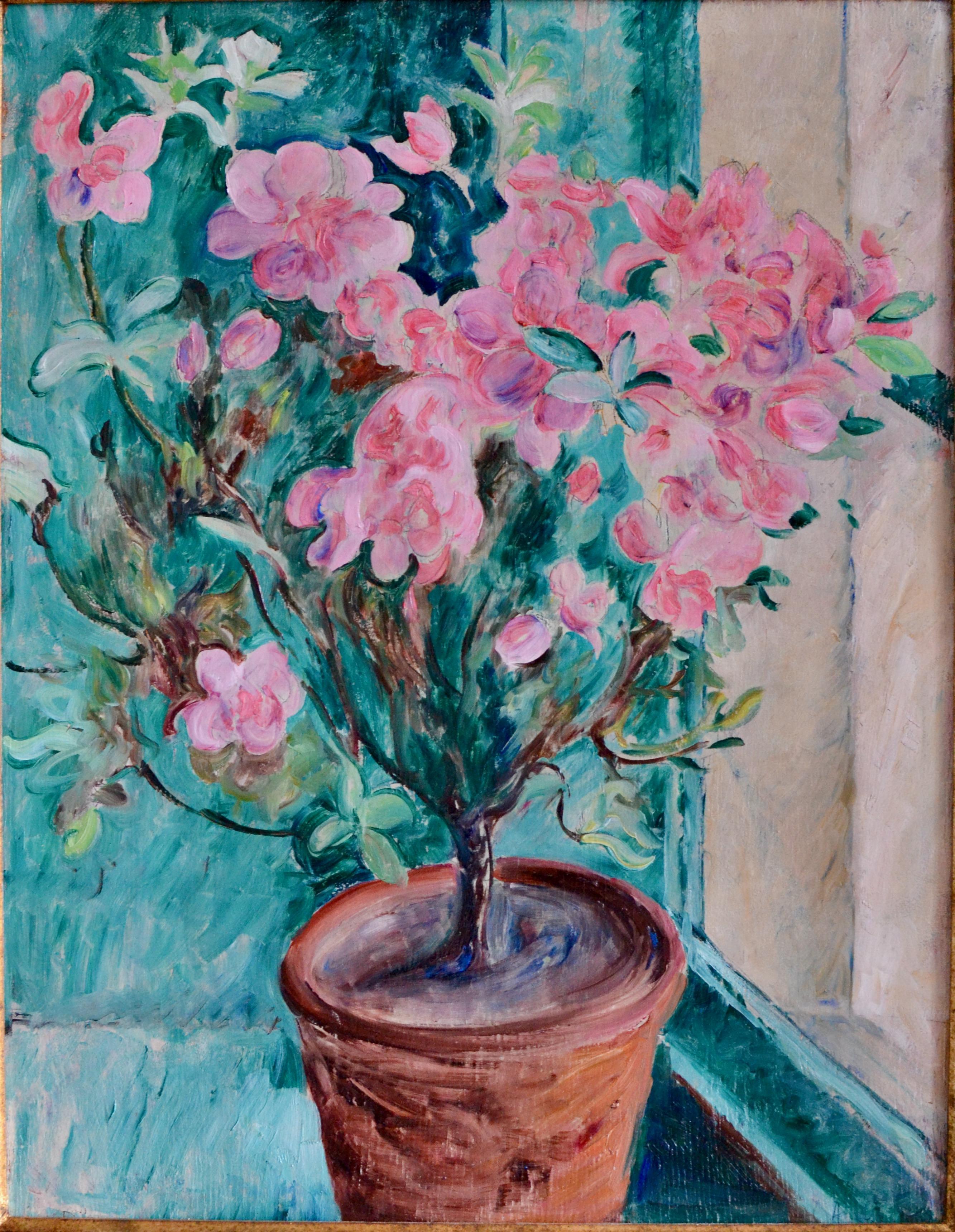 Naturaleza muerta Hibisco en maceta - Still-Life Painting Negro de Ture Ander