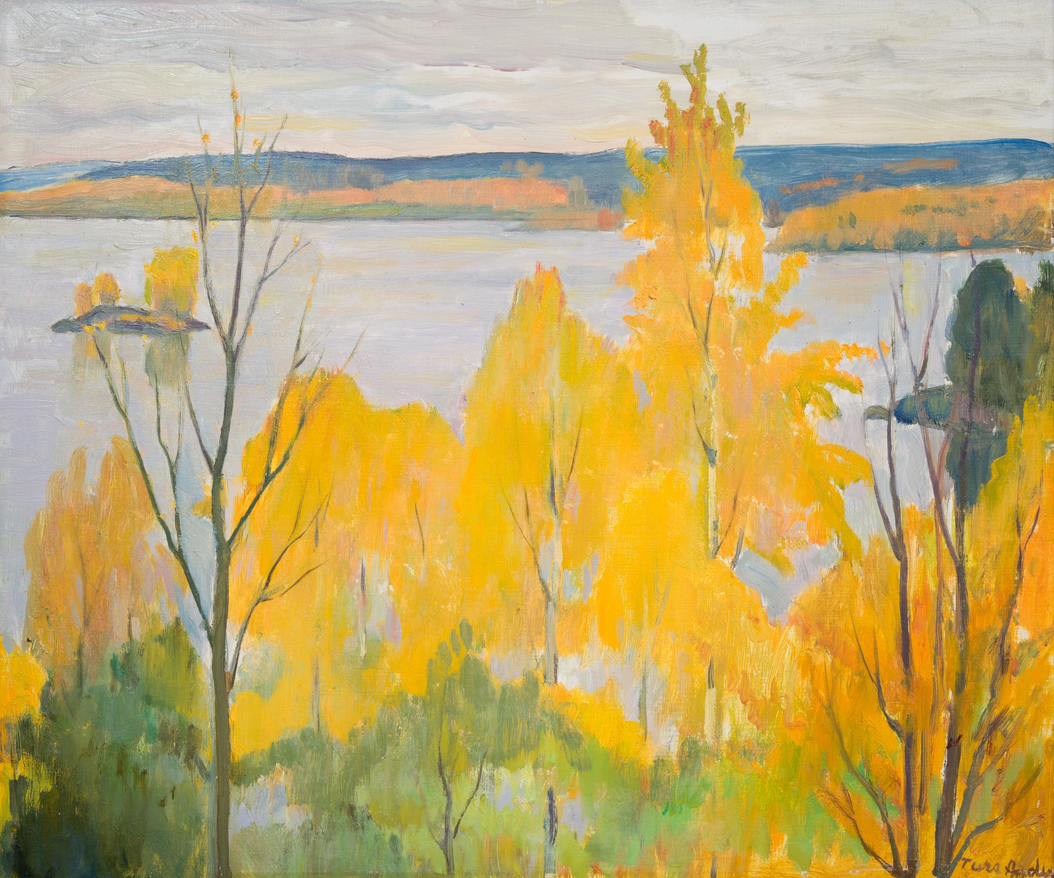 The Racken Group Artist Ture Anders Painting Autumn at Lake Racken, From 1951 For Sale 1