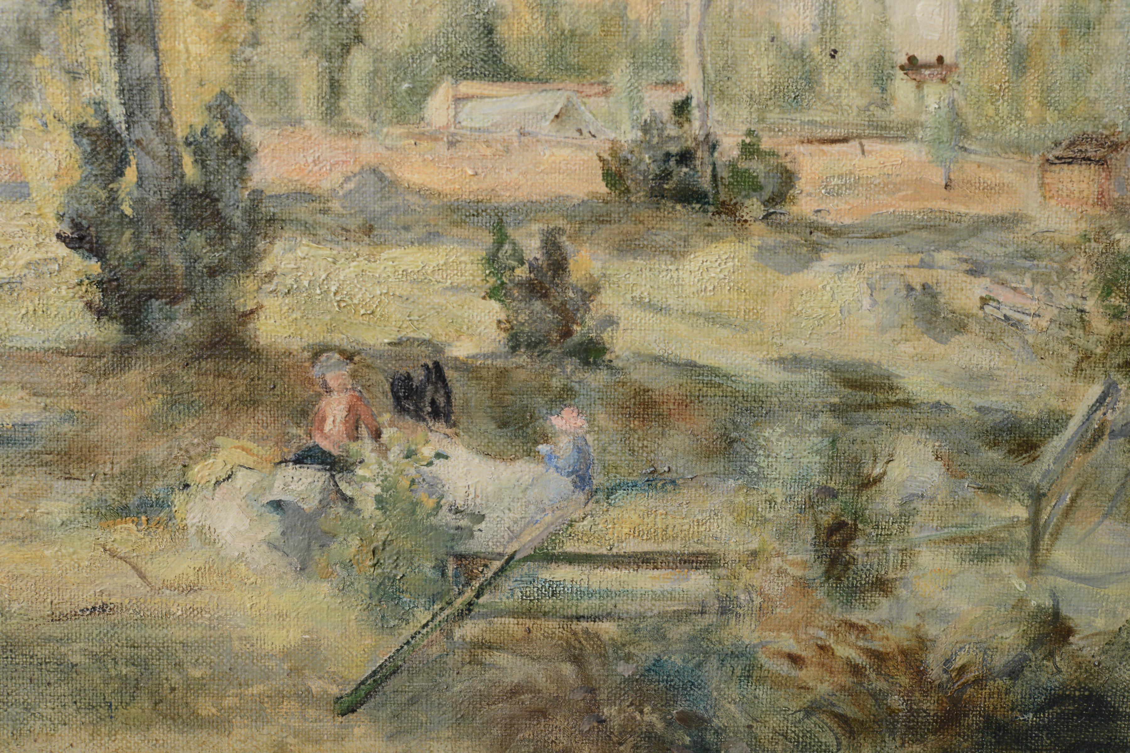 Firmato in basso a sinistra Ture Axelsson Bosin (1894 - 1983), è stato un artista svedese. La scena dipinta in quest'opera d'arte trasporta lo spettatore in un ambiente sereno e idilliaco con un tocco di romanticismo. Una vivace e soleggiata