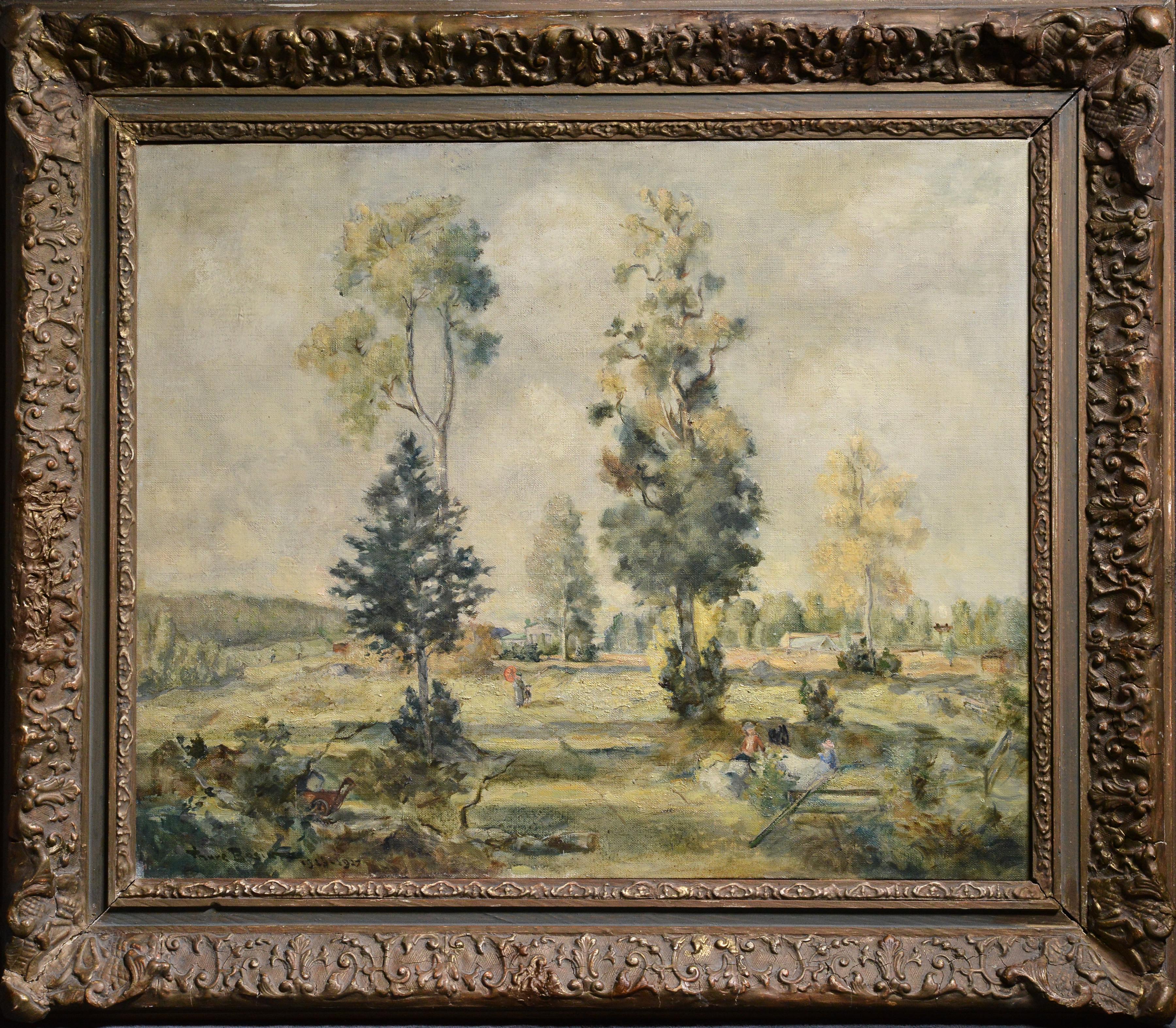 Serene Day at a Country Manor Landscape 1927 Oil Painting by Swedish Artist