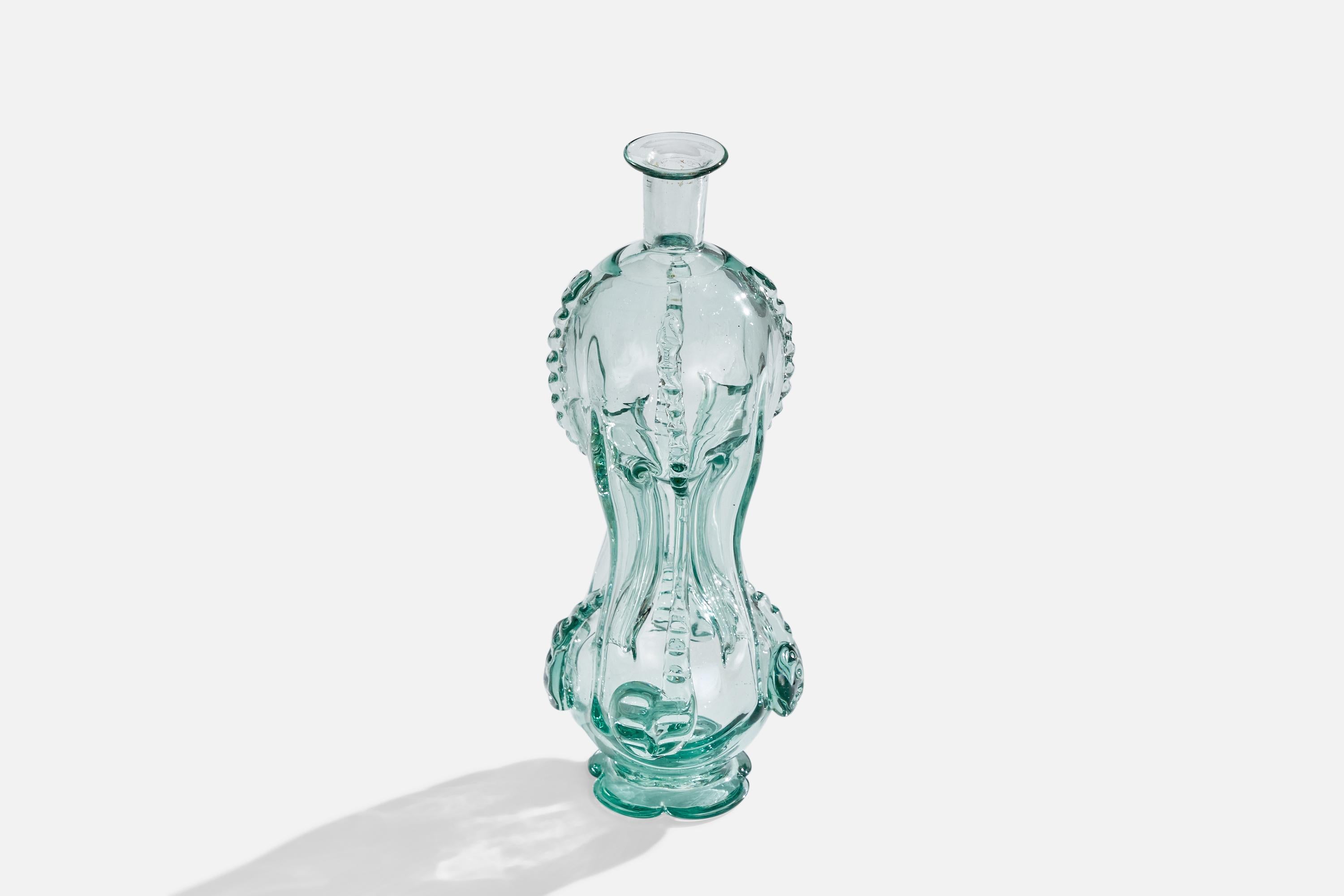 A blown glass bottle designed by Ture Berglund and produced by Skansens Glasbruk, Sweden, 1940s.