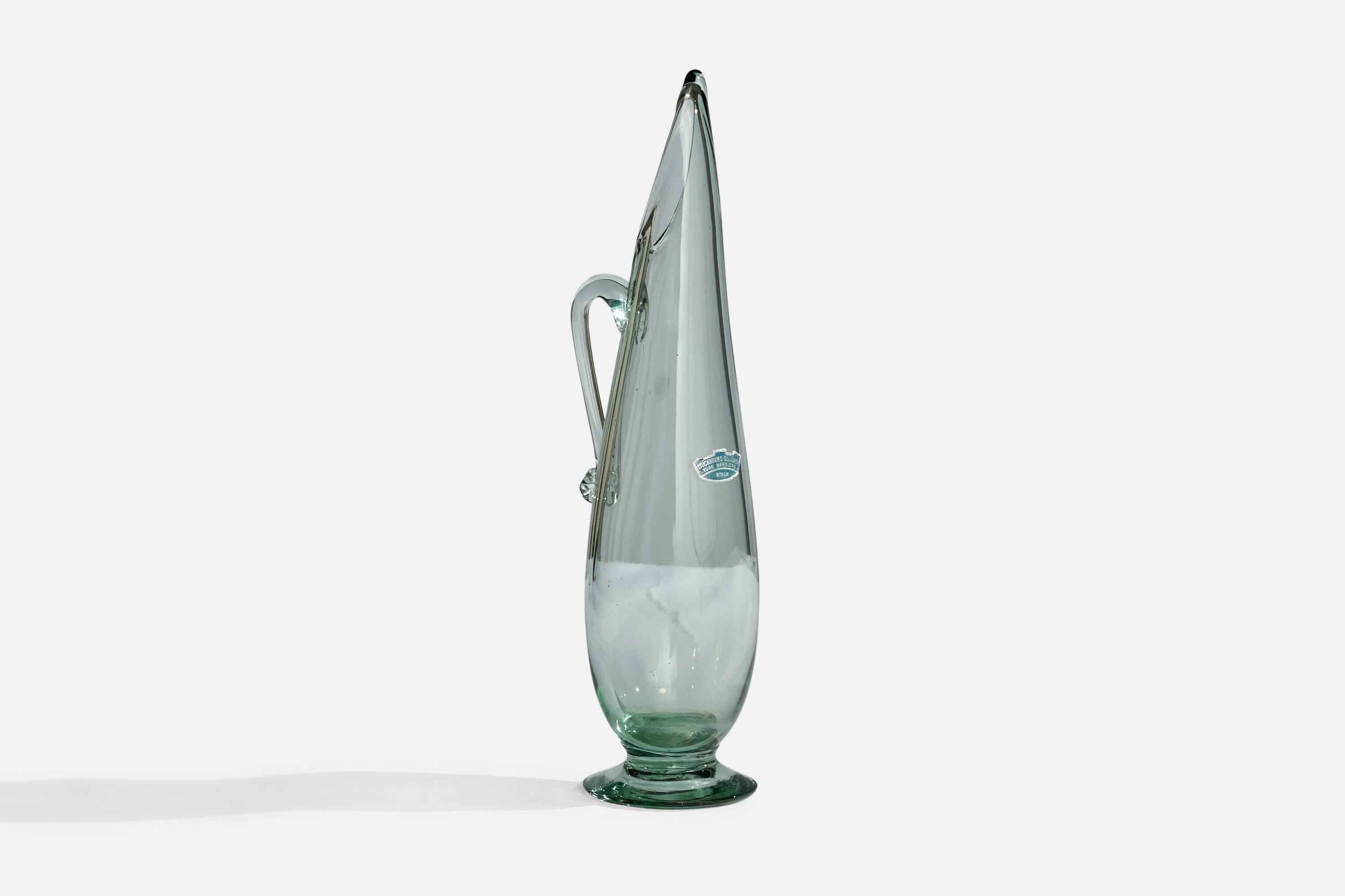A small blown glass pitcher designed by Ture Berglund and produced by Skansens Glasbruk, Sweden, 1940s.