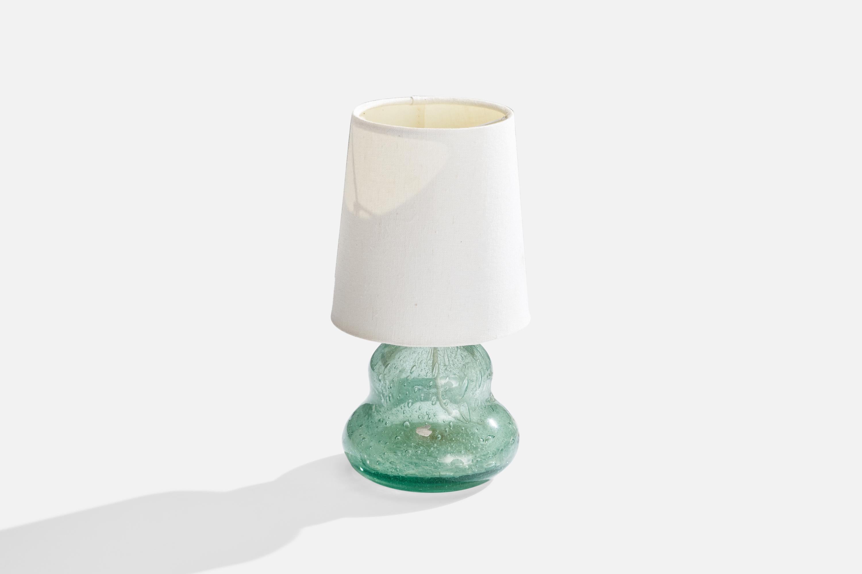 Scandinavian Modern Ture Berglund, Table Lamp, Glass, Brass, Fabric, Sweden, 1940s For Sale
