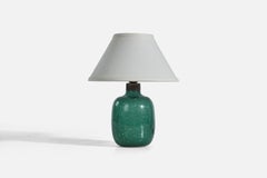 Ture Berglund, Table Lamp, Green Glass, Brass, Skansen Glas, Sweden, 1940s