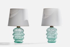 Ture Berglund, Table Lamps, Glass, Brass, Sweden, 1940s