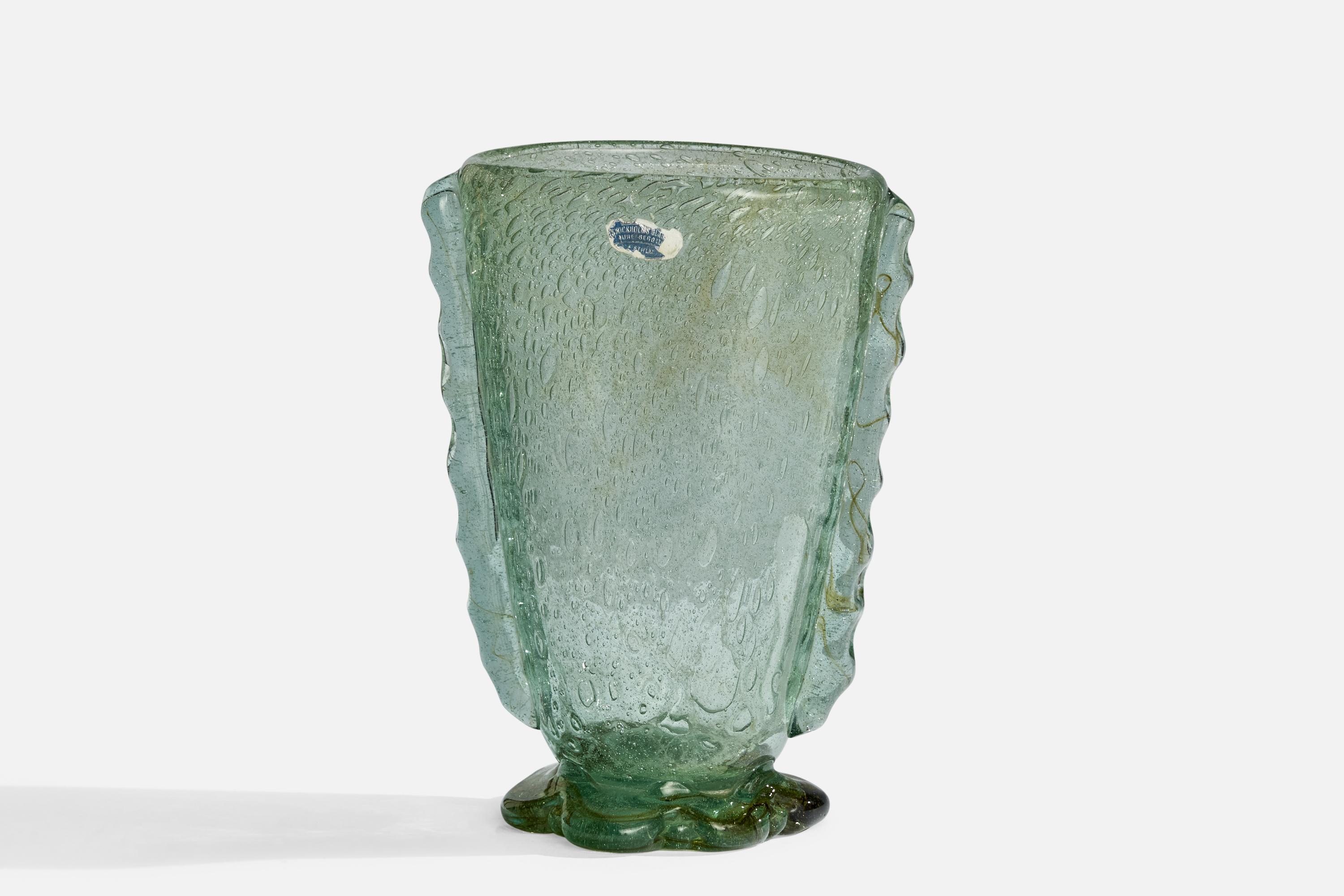 Vaso in vetro soffiato progettato da Ture Berglund e prodotto da Skansens Glasbruk, Svezia, anni '40.