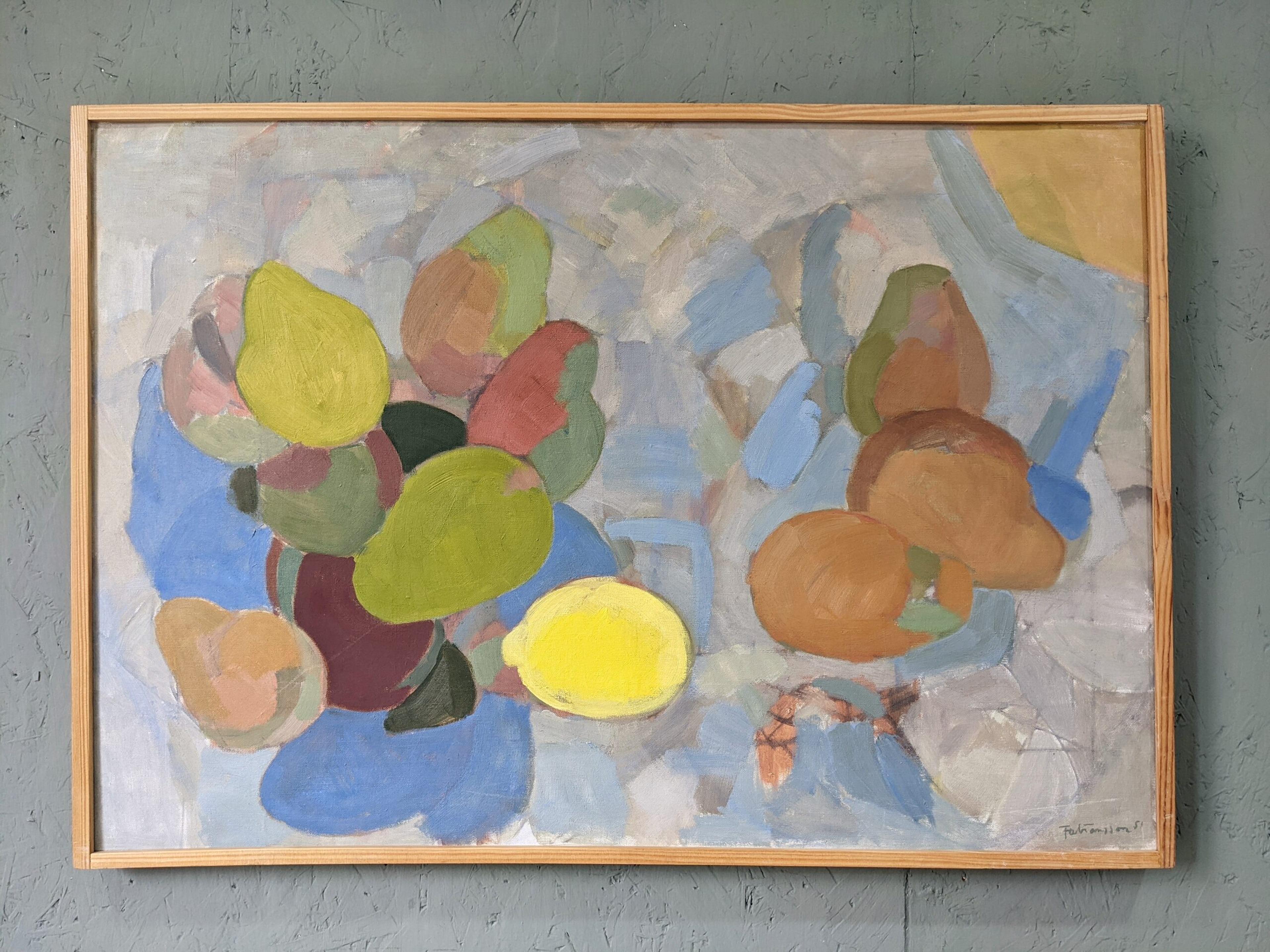 1951 Pittura ad olio astratta modernista con cornice - Pere e limoni - Painting di Ture Fabiansson