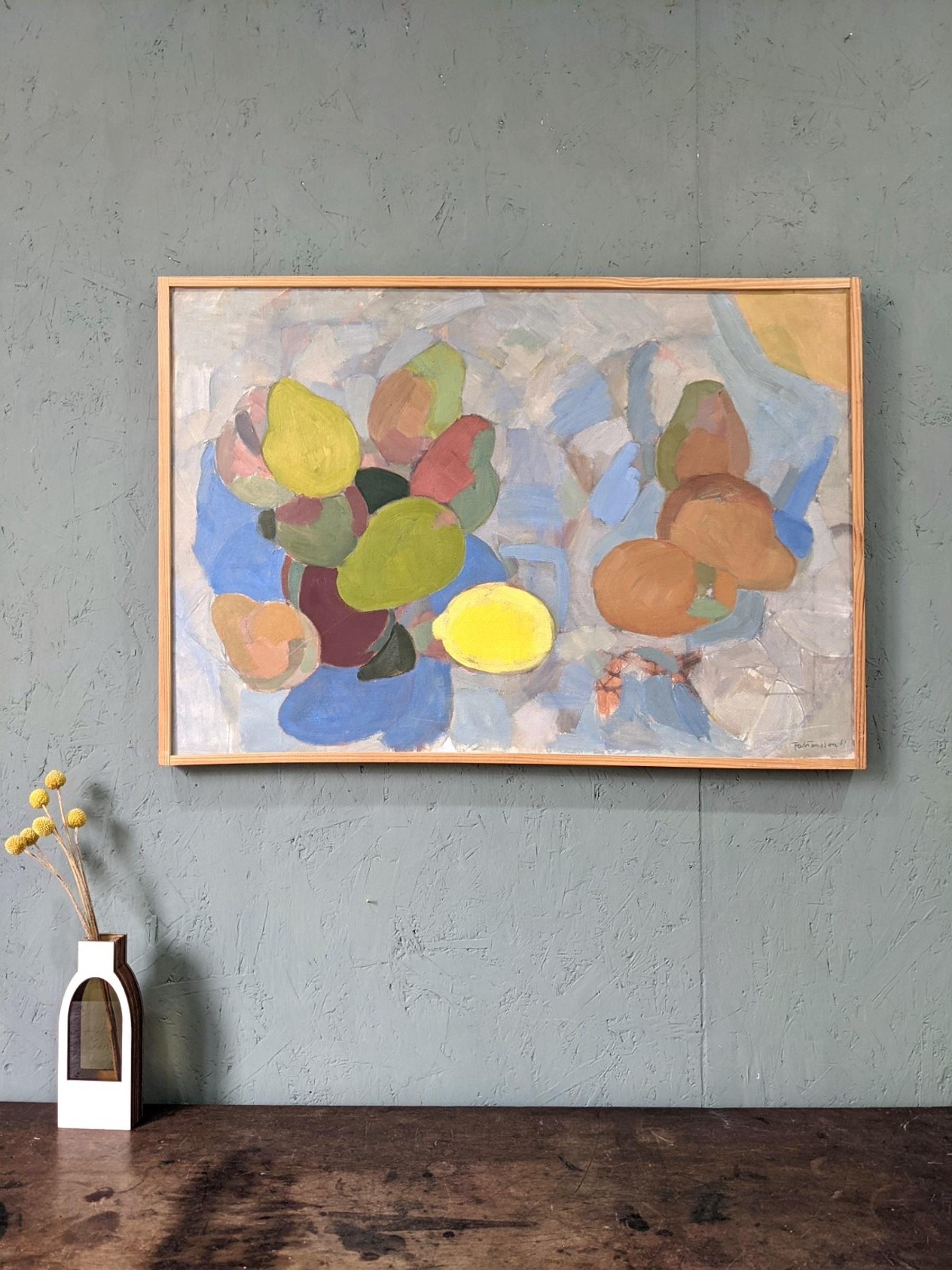 1951 Pittura ad olio astratta modernista con cornice - Pere e limoni - Painting Moderno di Ture Fabiansson
