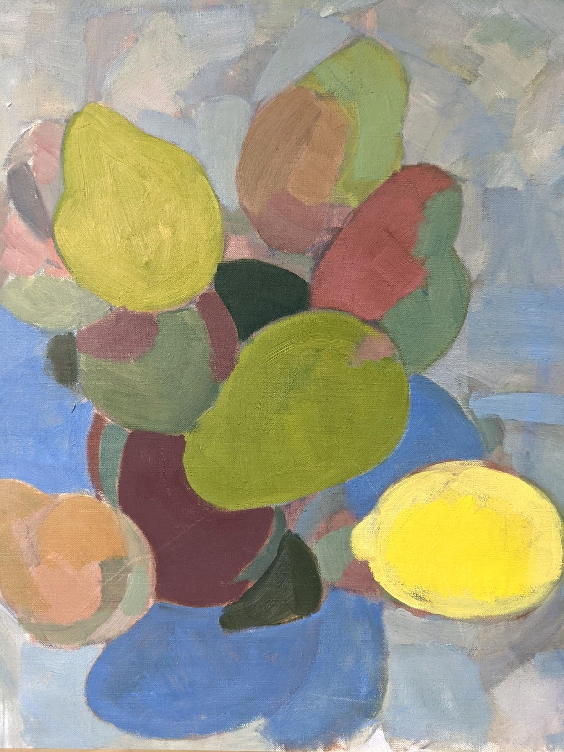 1951 Pittura ad olio astratta modernista con cornice - Pere e limoni 4
