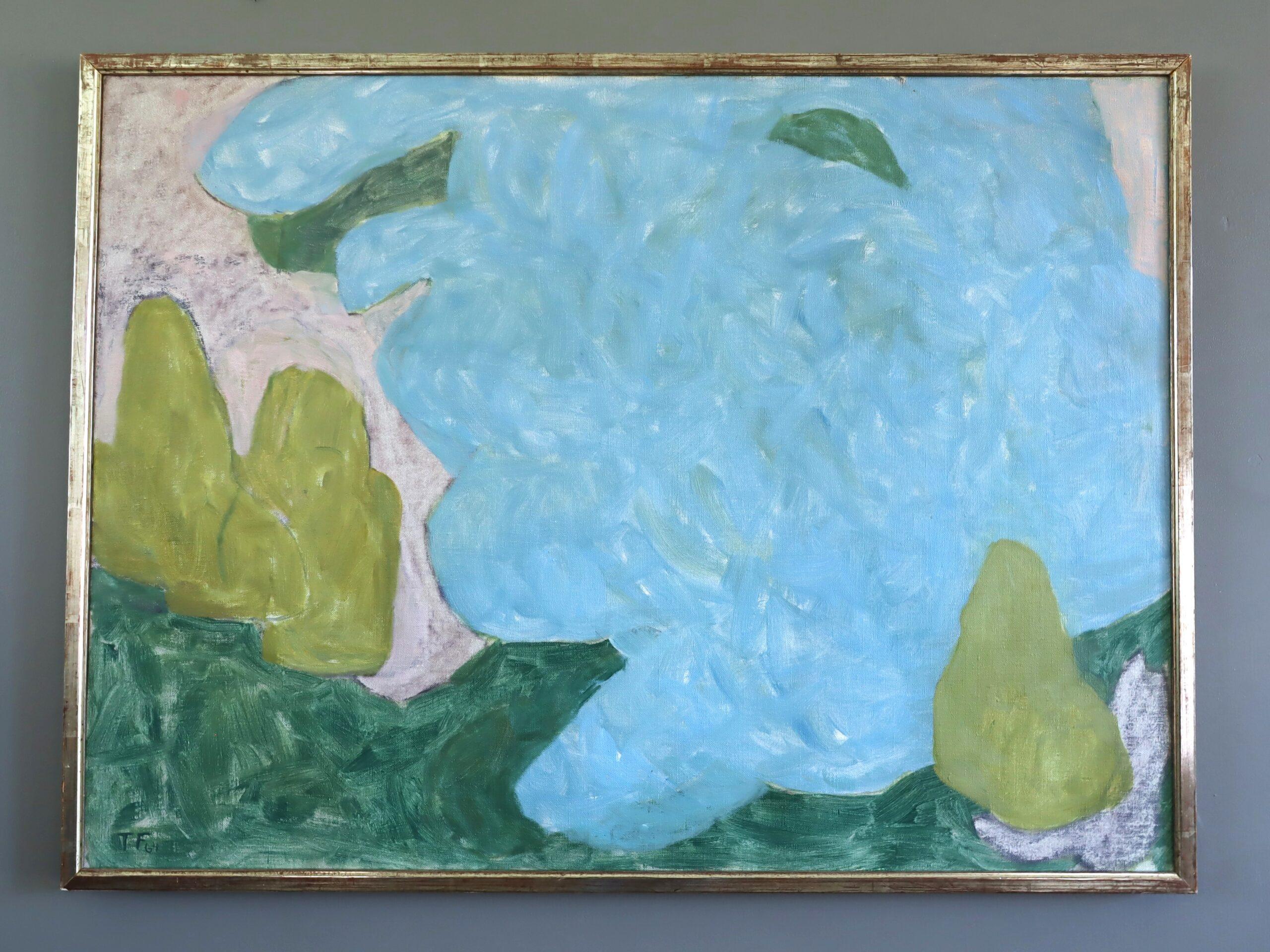 1964 Vintage Modernist Abstrakte Landschaft Ölgemälde - Whispers of Blue – Painting von Ture Fabiansson