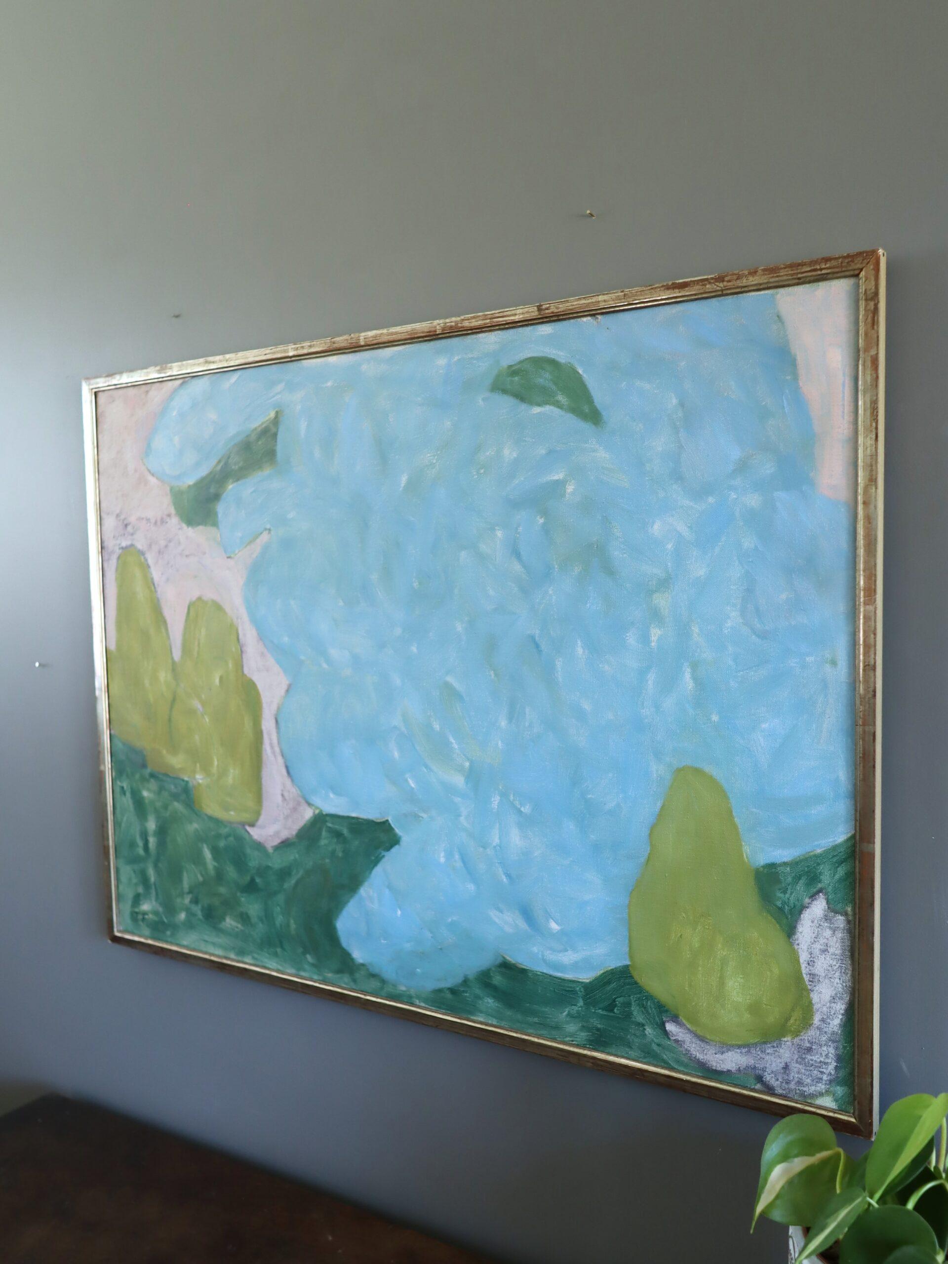 1964 Vintage Modernist Abstrakte Landschaft Ölgemälde - Whispers of Blue im Angebot 1