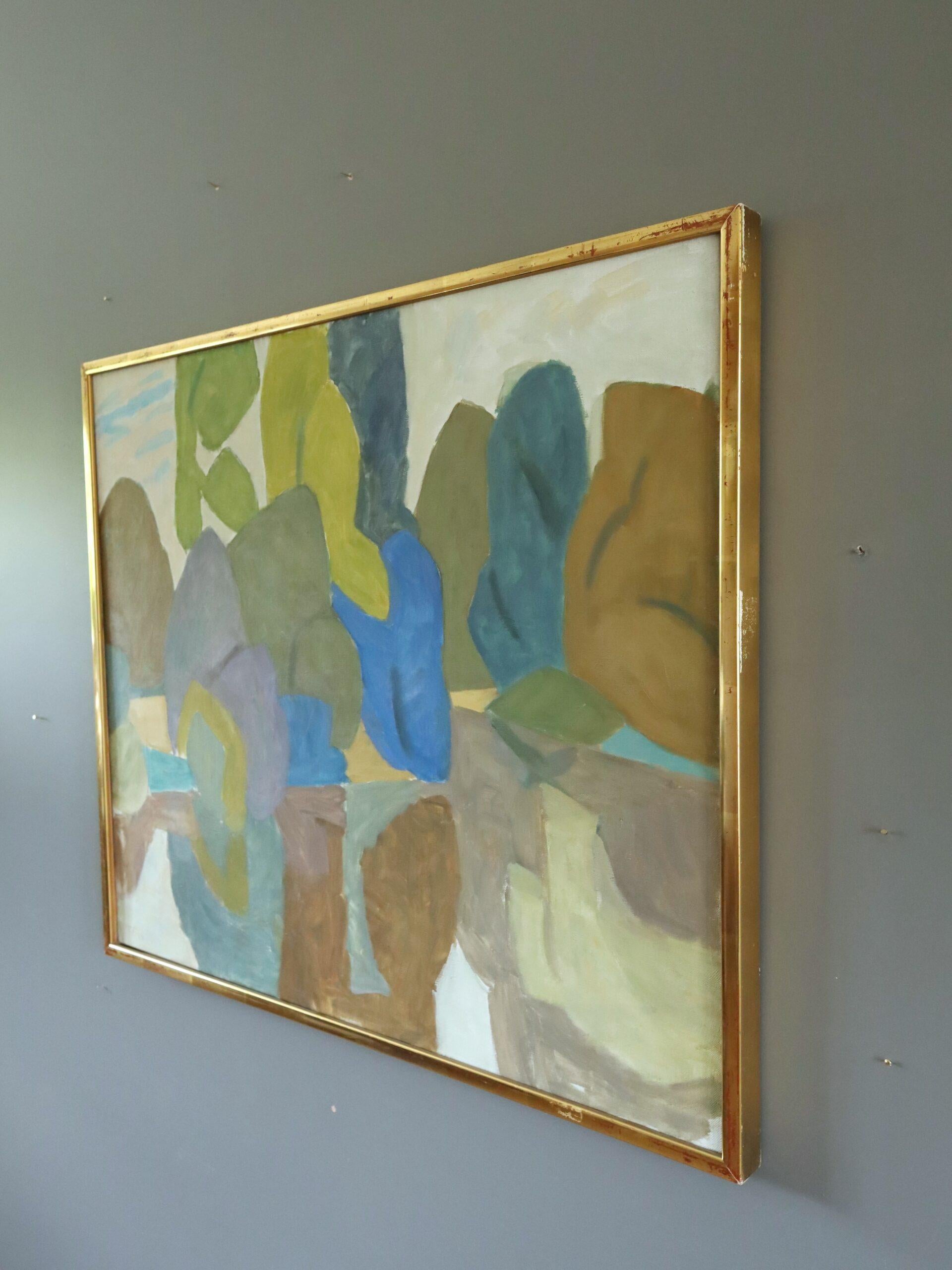 REFLEXIONES EN LA ARBOLEDA
Tamaño: 59,5 x 69,5 cm (incluido el marco)
Óleo sobre lienzo

Agradable composición al óleo de paisaje abstracto modernista fechada en 1974 y pintada por el consagrado artista sueco Ture Fabiansson (1910-1994), cuyas obras