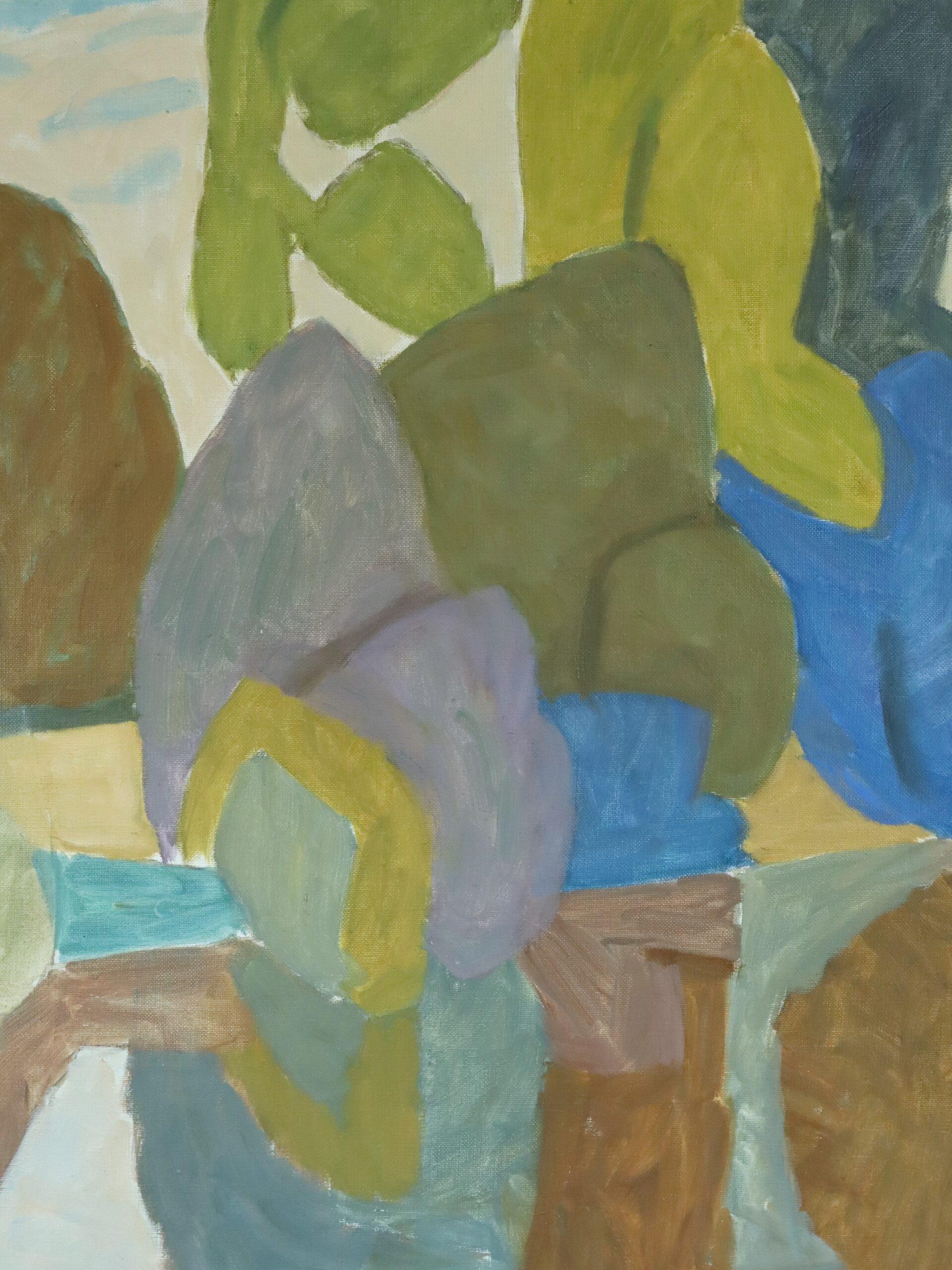 1974 Vintage Modernista Paisaje Abstracto Pintura al Óleo -Reflejos en la Arboleda en venta 3