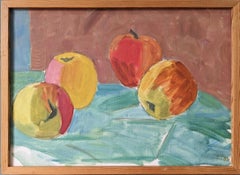 1974 Vintage Modernist Still Life Framed Oil Painting - Luscious Apples