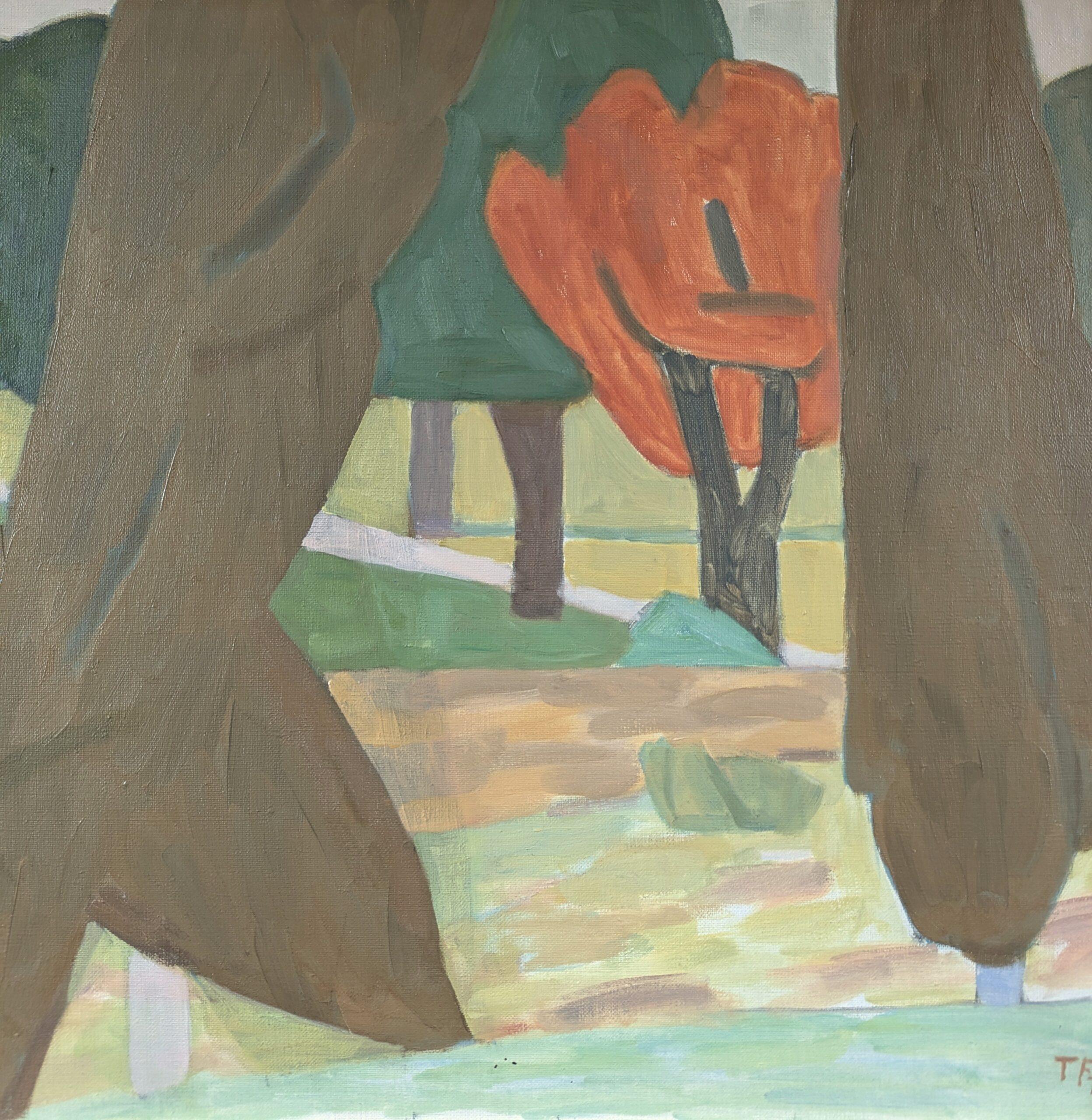 1977 Vintage Original Modernist Landscape Oil Painting - Modernist Forest For Sale 7