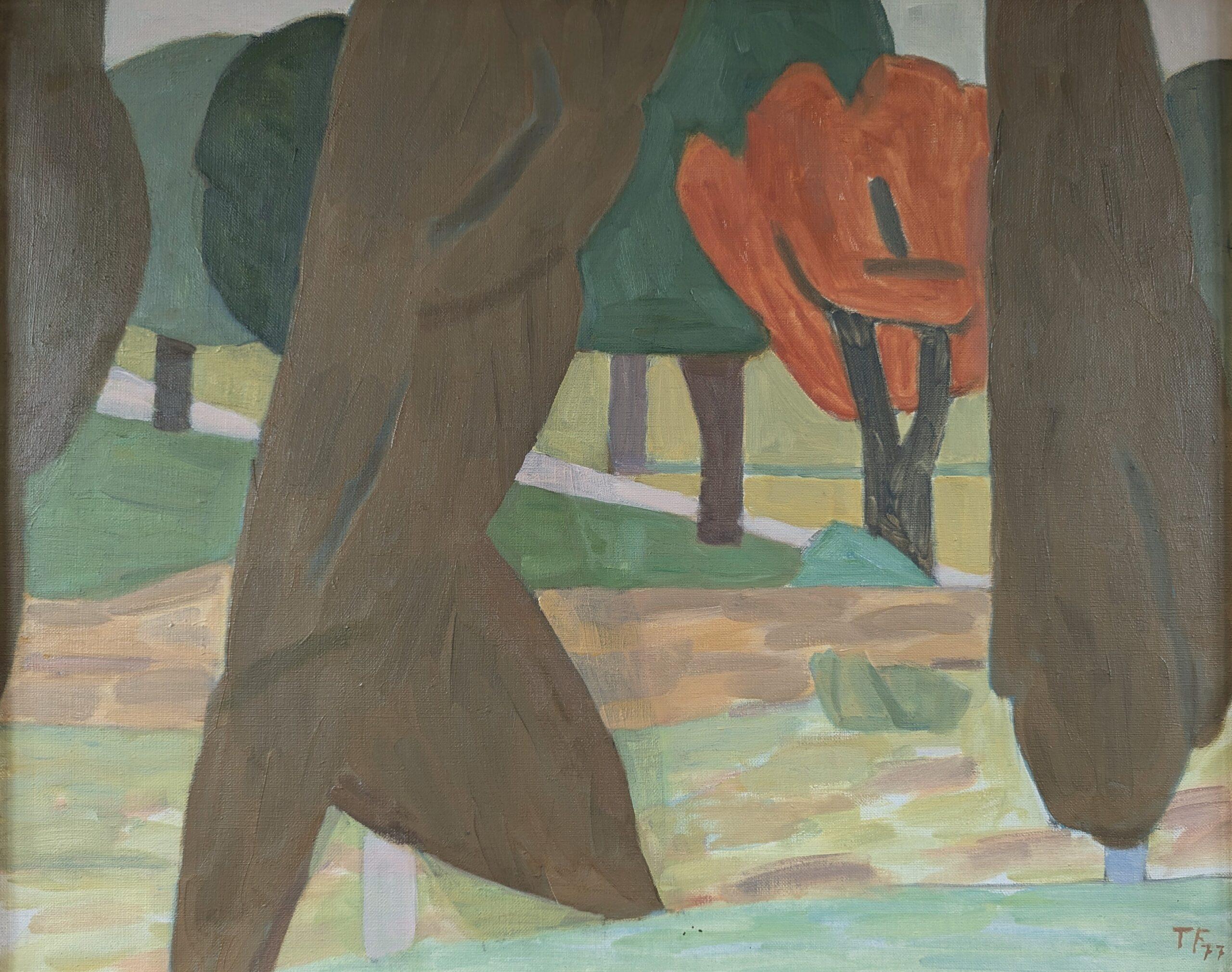 1977 Vintage Original Modernist Landscape Oil Painting - Modernist Forest For Sale 6