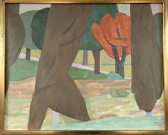Peinture à l'huile moderniste originale de paysage moderniste - Forêt moderniste, 1977