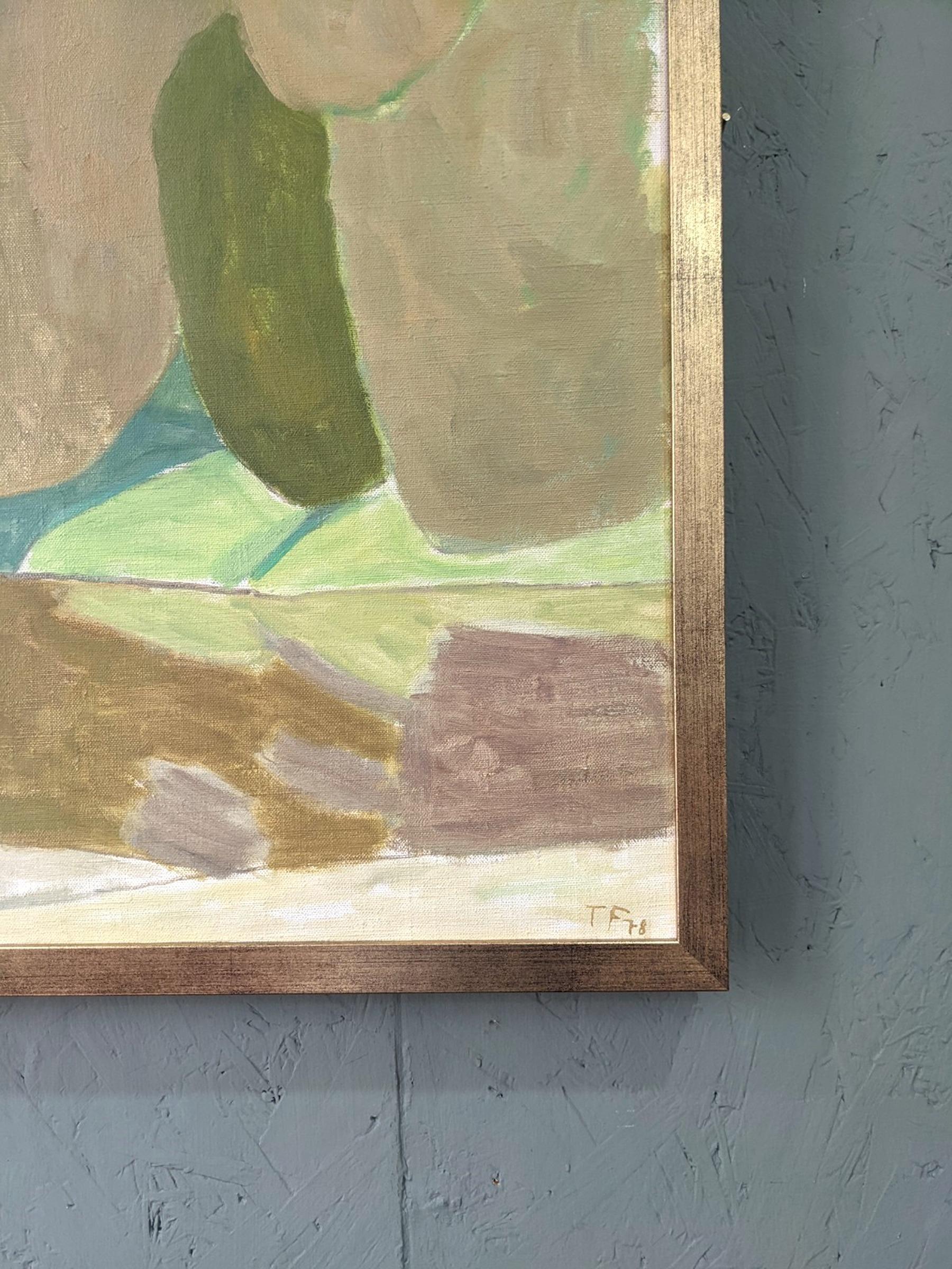 1978 Vintage Modernist Swedish Figurative Framed Oil Painting - Wild Swimming 4