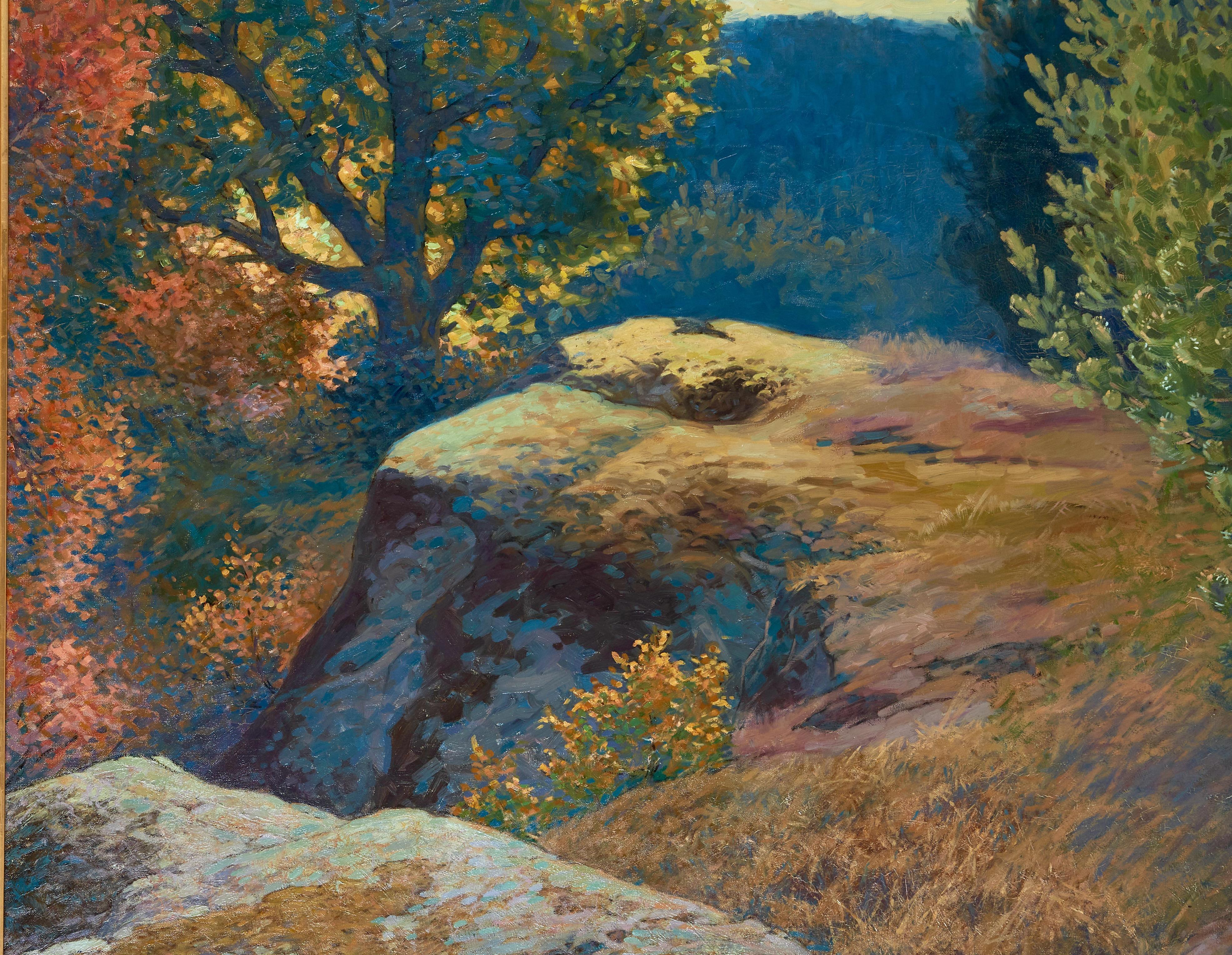 Lennart Nyblom, Fall Sunset Landscape with Trees and Bushes on a Rocky Hill  2