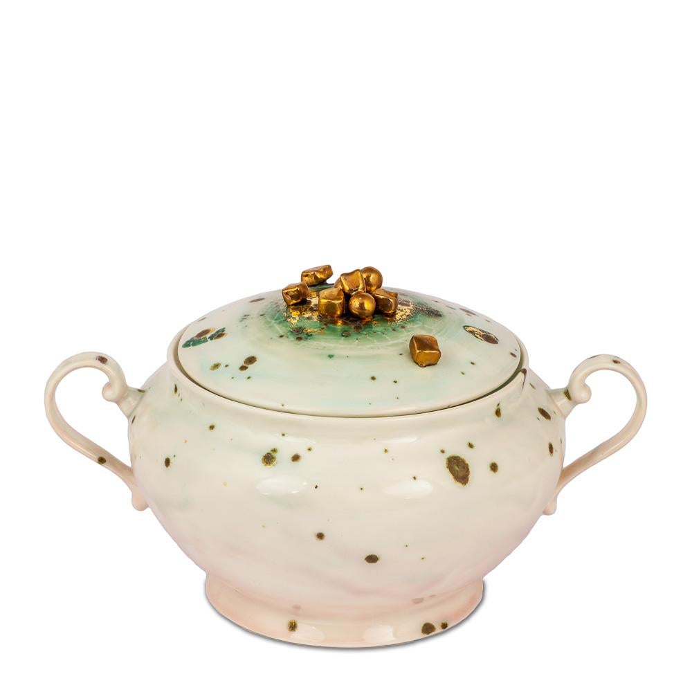 Modern Contemporary Tureen Gold Hand Painted Porcelain Tableware For Sale