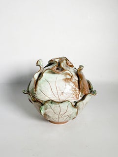 Tureen or Vide-Poche in the Shape of a Cabbage, Glazed Ceramic, France, 20th