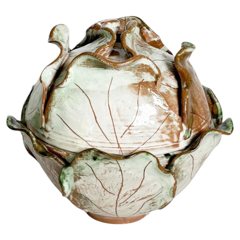 Tureen or Vide-Poche in the Shape of a Cabbage, Glazed Ceramic, France, 20th