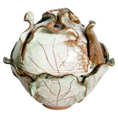 Tureen or Vide-Poche in the Shape of a Cabbage, Glazed Ceramic, France, 20th