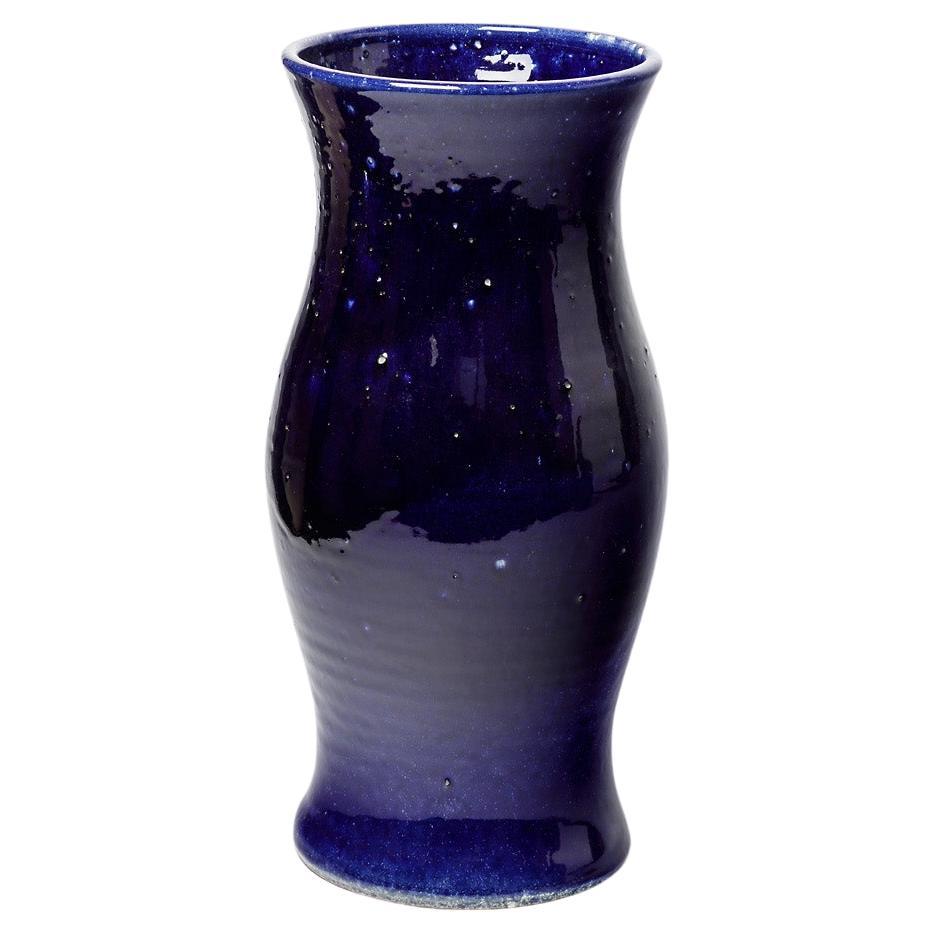Vase en céramique à motifs bleus Turgis, pièce unique française, 1960