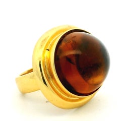 TURGO Large Cabochon Citrine Ring 18K Yellow Gold 30.4 Grams
