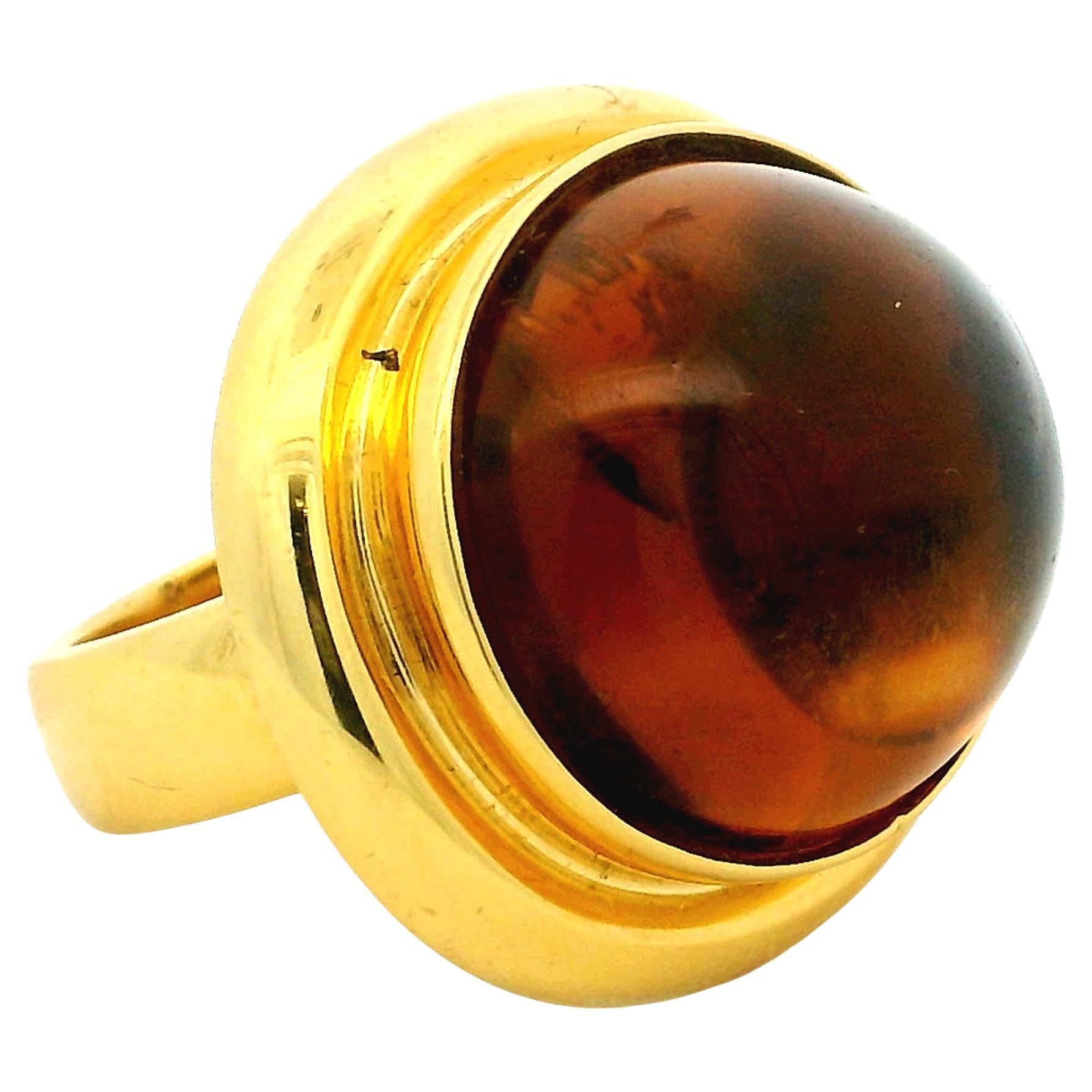 TURGO Large Cabochon Citrine Ring 18K Yellow Gold 30.4 Grams
