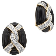 Turi 18 Karat Yellow Gold Onyx, Diamond Earrings