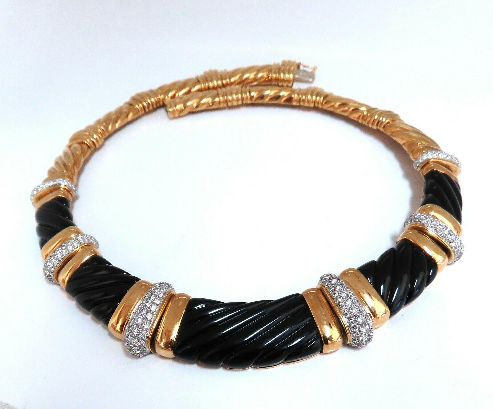 Women's or Men's Turi 6.00 Carat Diamonds Jet Black Onyx Necklace 18 Karat Waving Detail