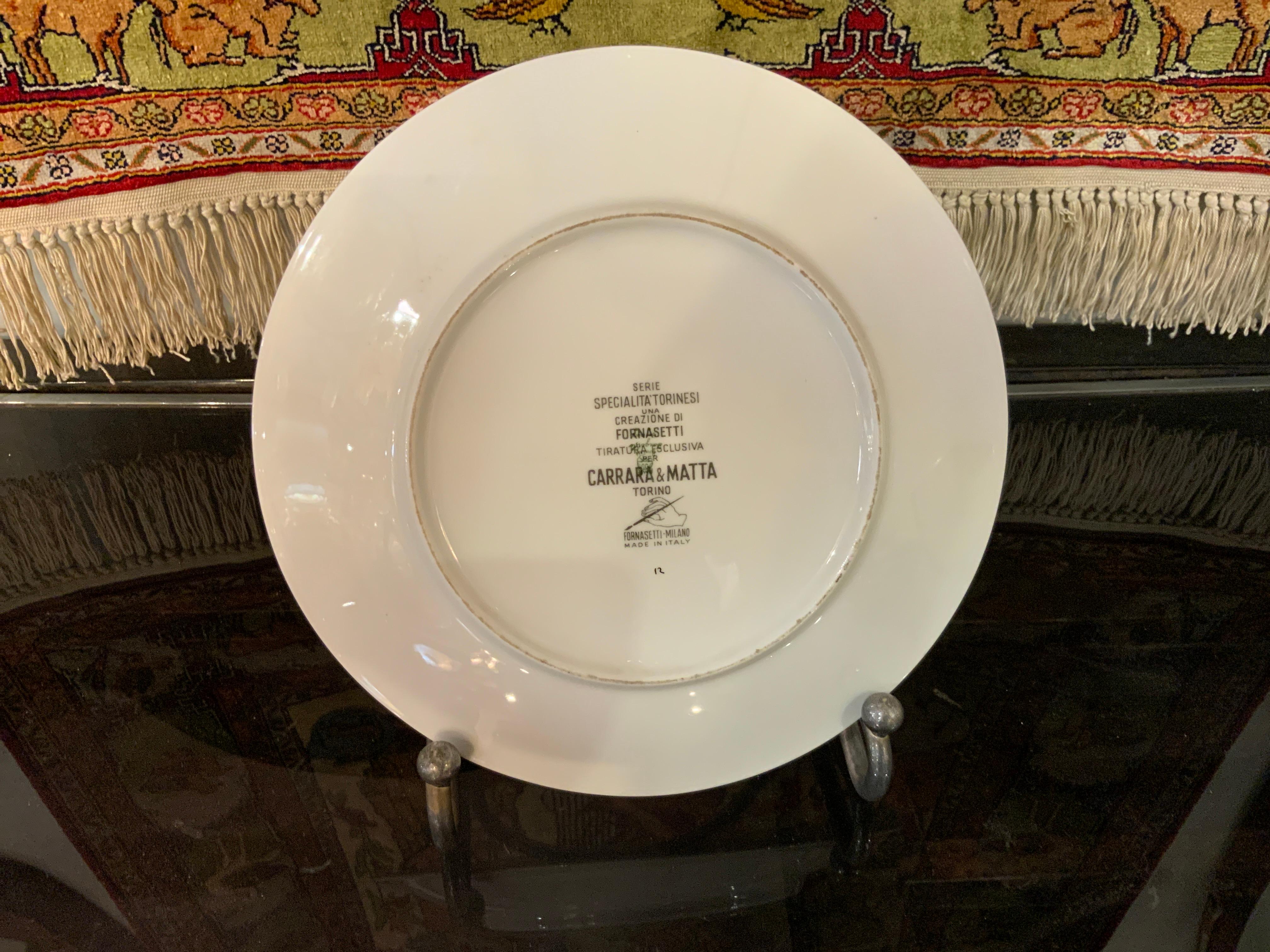 Decorative plate created by the Italian artist Piero Fornasetti, part of a series of recipes created specifically for the Carrara e Matta company, the dish is particularly rare and is in perfect condition in its small size is another work of art by