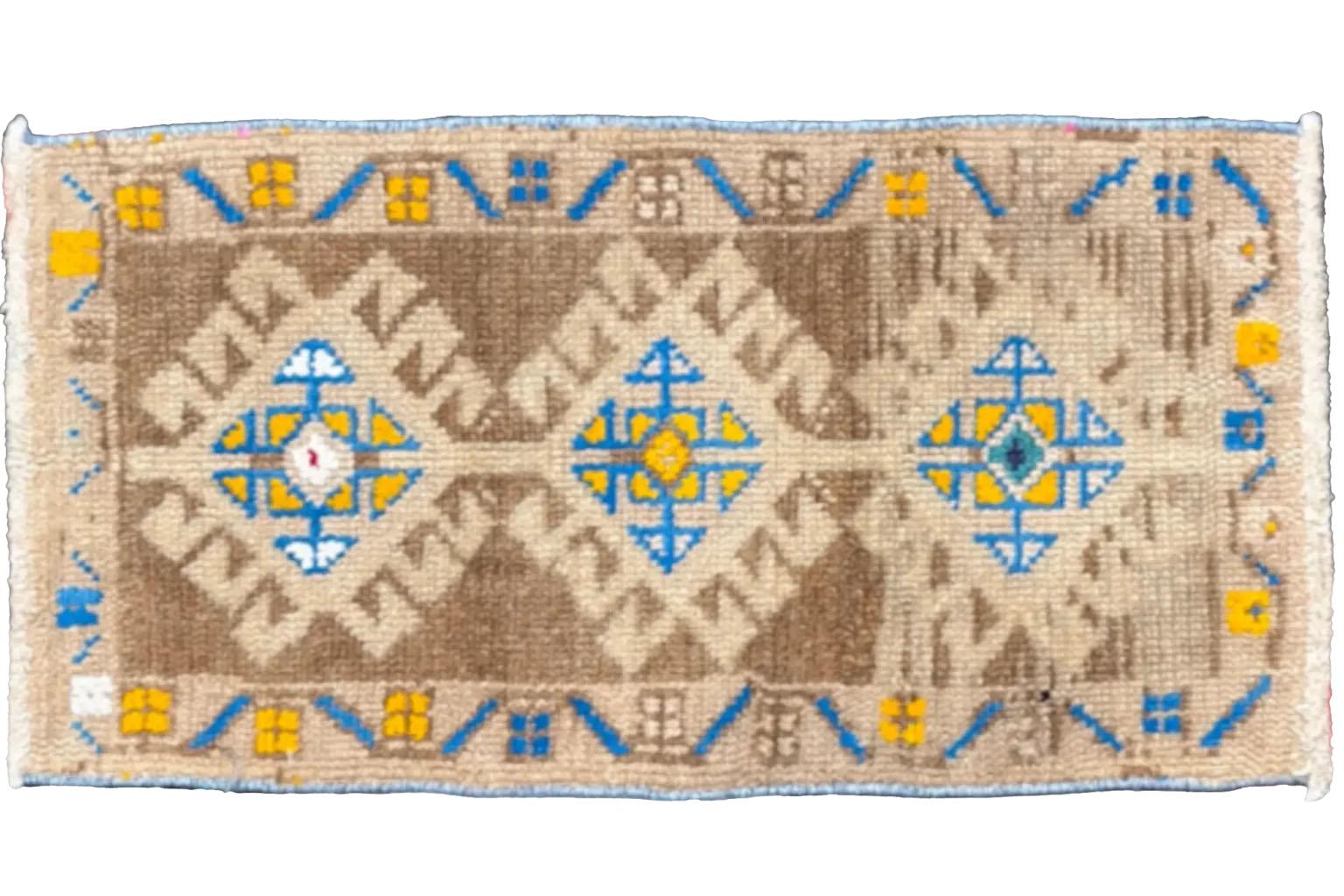 Persian Turkey Anatolia Small Rug - Ivory Yellow Blue For Sale