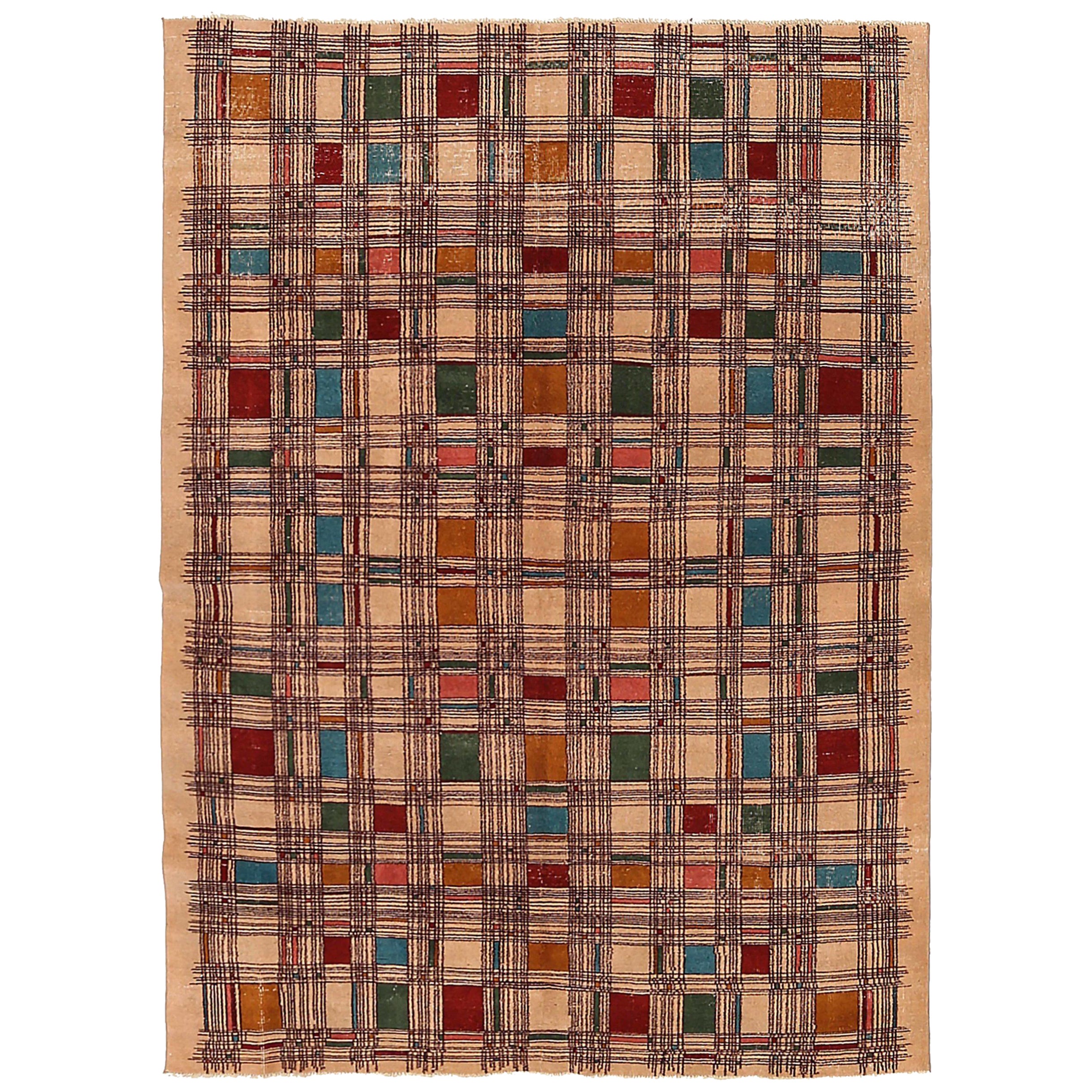 Turkey Anatoly-Teppiche Circa 1940 - Wolle Blau Grün Orange Rot Taupe - 92504