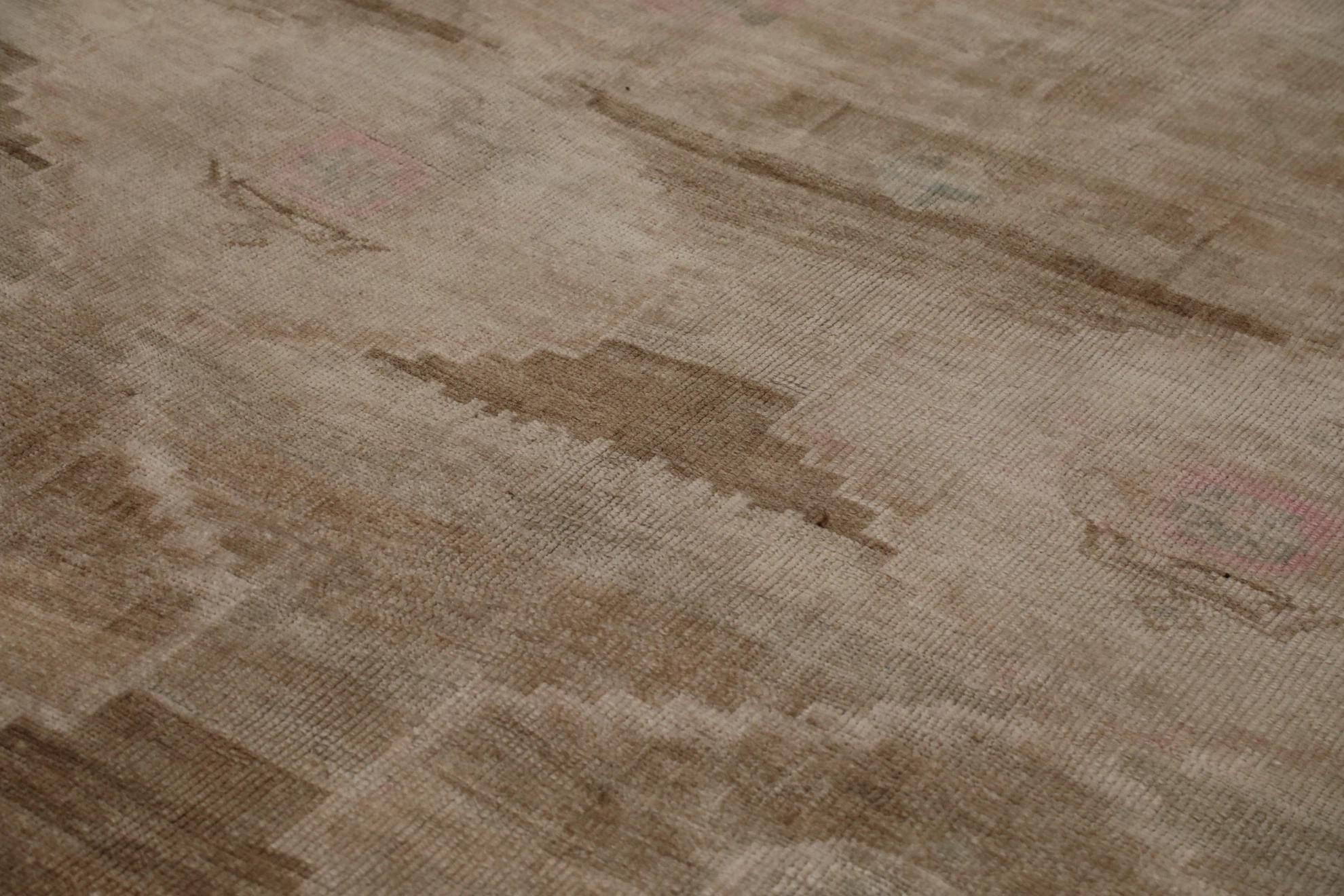 Rustico Tappeti Turchia Anatoly Circa 1940 - Lana Marrone Avorio Rosa Design - 92848 in vendita