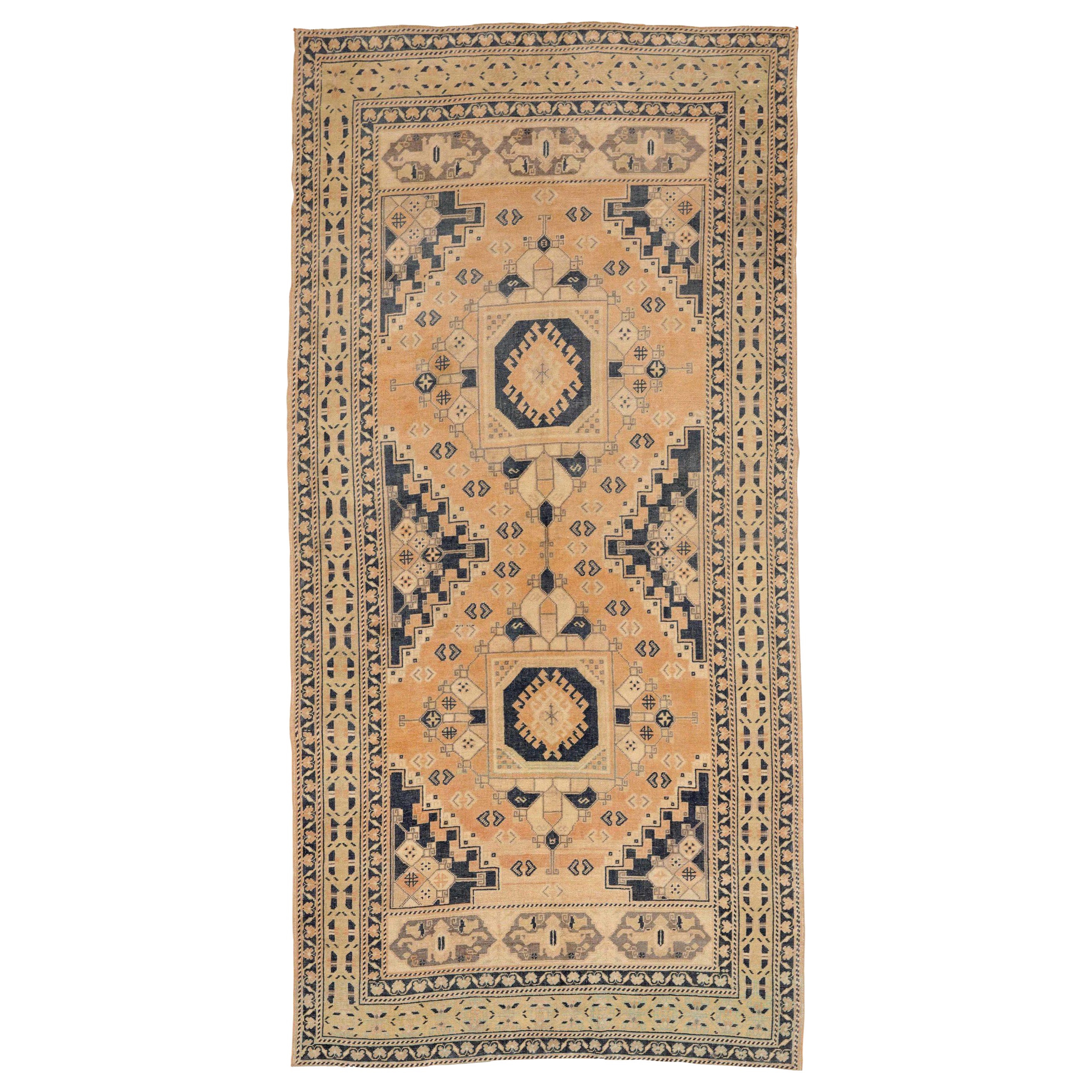 Türkische Anatoly-Teppiche - Wolle Schwarz Elfenbein Orange Design - 92893