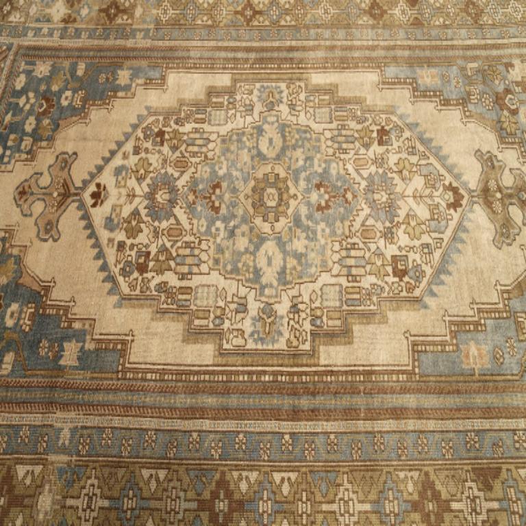 20th Century Turkey Anatoly Area Rugs - Wool Blue Brown Ivory Design - 92957 For Sale