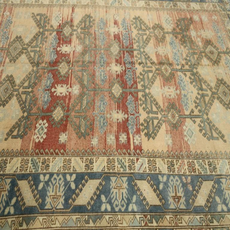 Türkische Anatoly-Teppiche - Wolle Blau Elfenbein Rosa Rot Design - 92979 im Angebot 1