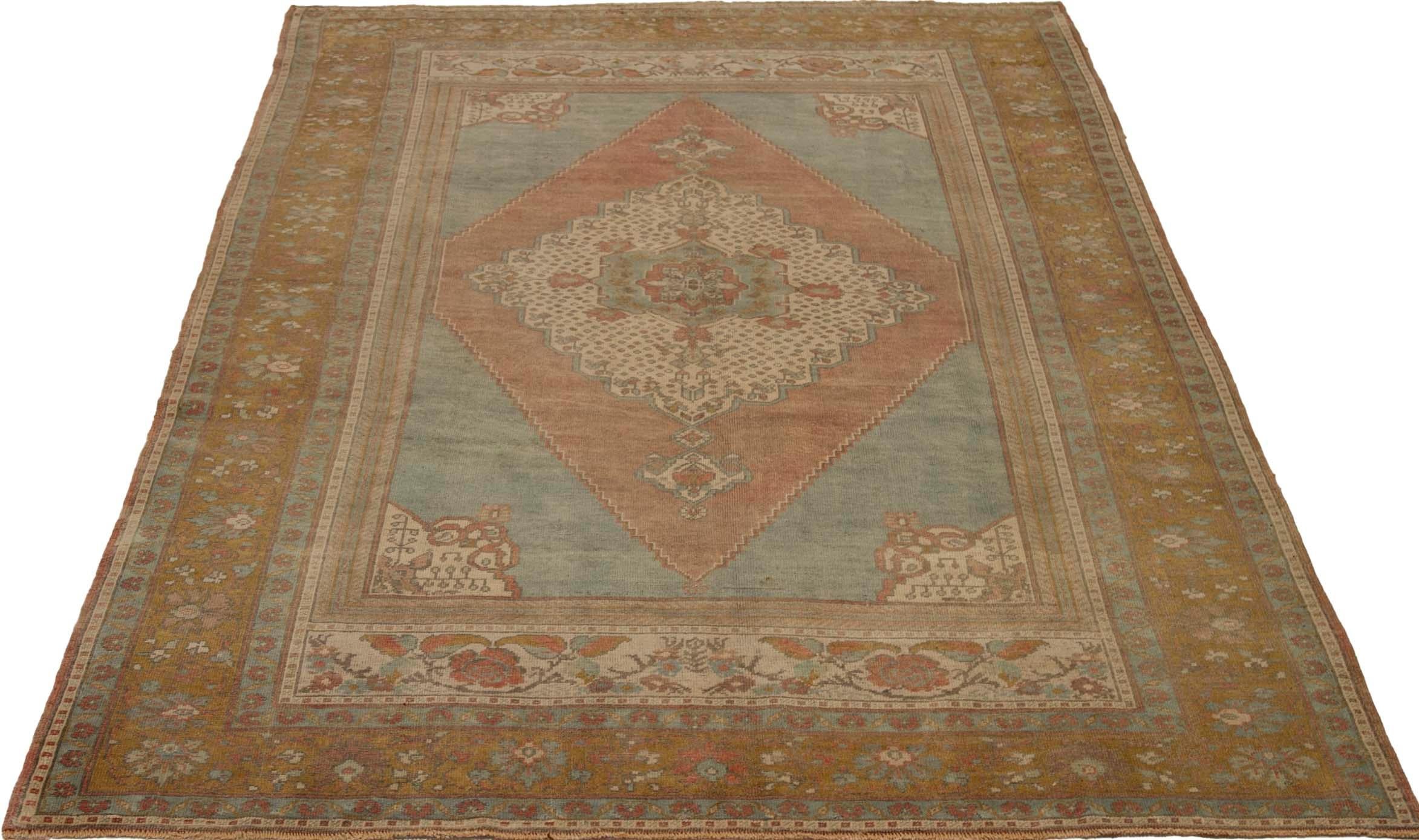 Türkei Anatoly Bereich Teppiche - Wolle Blau Elfenbein Rosa Gelb Design - 92792 im Zustand „Hervorragend“ im Angebot in Dallas, TX