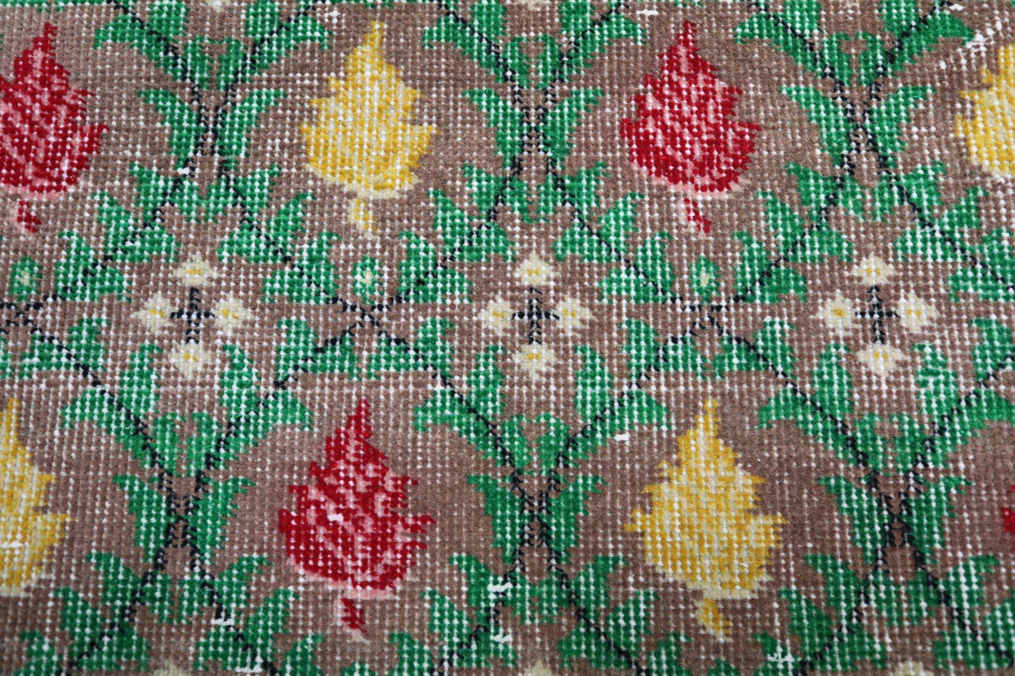 Turkish Turkey Anatoly Area Rugs - Wool Brown Green Red Yellow Design - 93063 For Sale