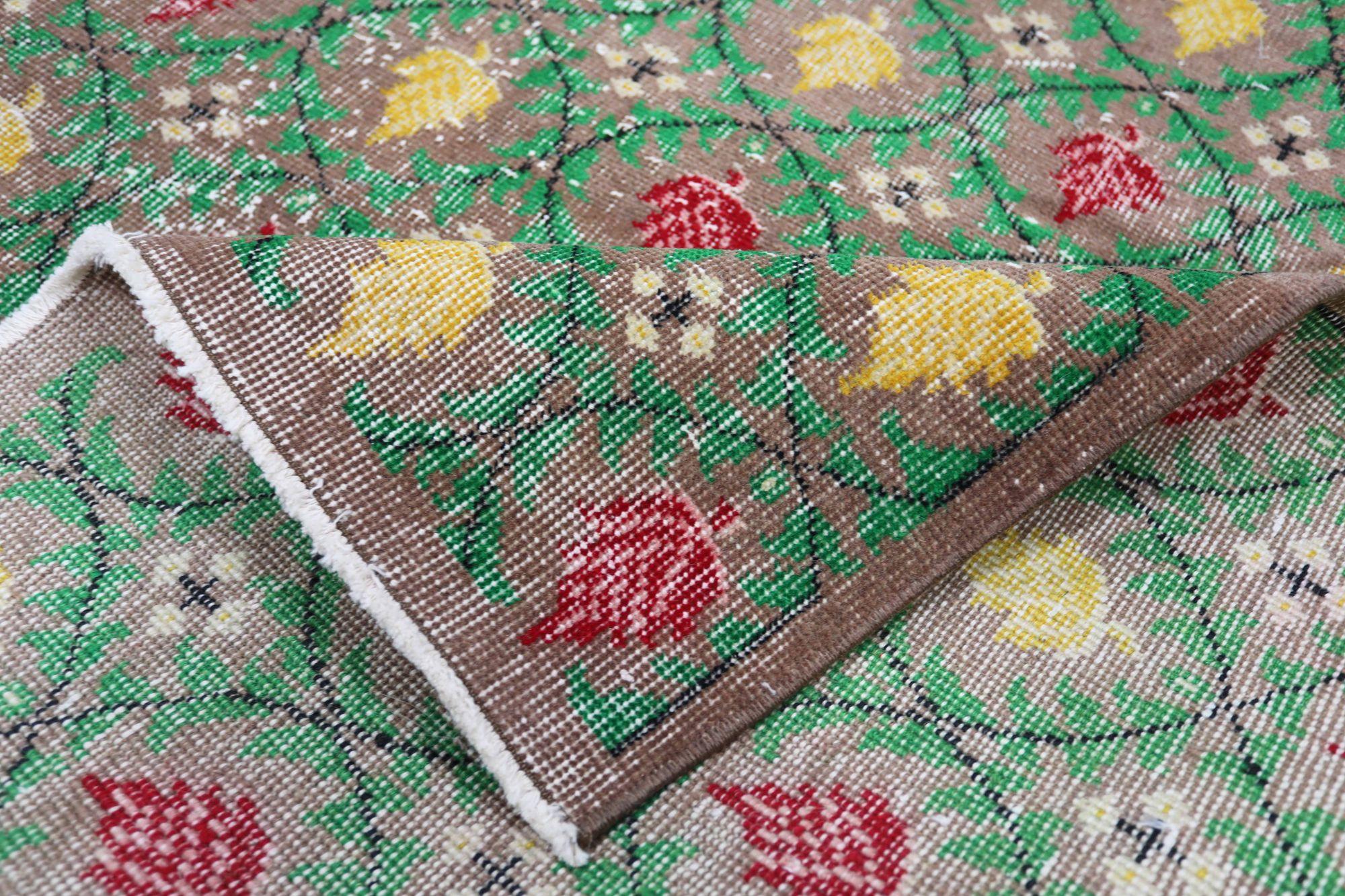 20th Century Turkey Anatoly Area Rugs - Wool Brown Green Red Yellow Design - 93063 For Sale